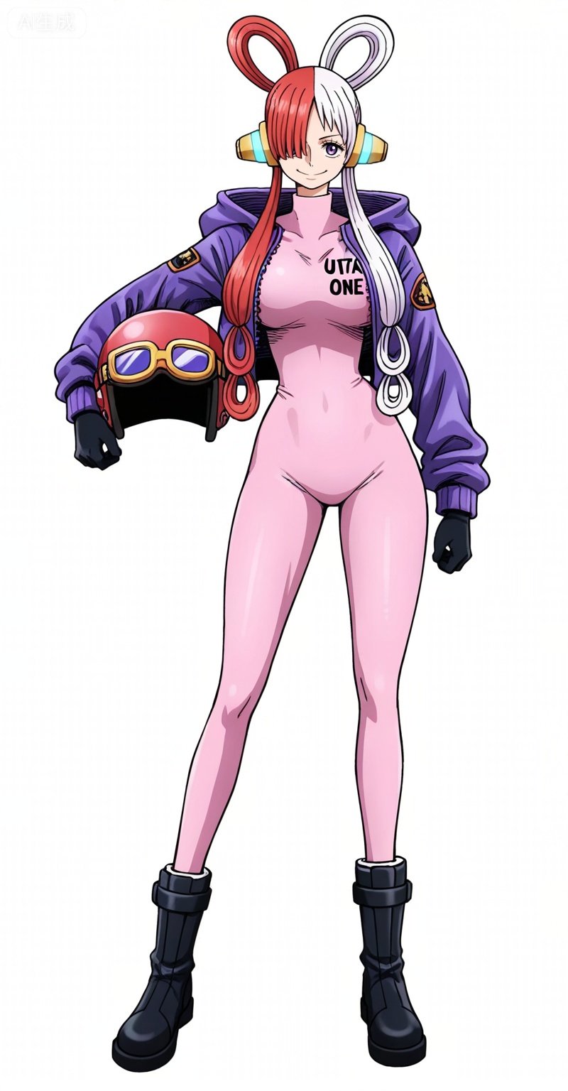 ,Uta,Uta (one piece),Uta one piece,1girl,solo,split-color hair,red hair,two-tone hair,headphones,multicolored hair,hair rings,long hair,purple eyes,white hair,
Uta, Uta (one piece), Uta one piece, 1girl, split-color hair, solo, hair rings, multicolored hair, hair over one eye, red hair, two-tone hair, holding helmet, white hair, gloves, smile, breasts, helmet, bodysuit, long hair, large breasts, jacket, white background, looking at viewer, headphones, black gloves, simple background, cosplay, boots, english text, character name, unworn headwear, long sleeves, open jacket, 21
depth of field,masterpiece,best quality,very aesthetic,alternate costume,alternate costume,2024,2023,perfect composition,ultra-detailed,extreme aesthetic,masterpiece,best quality,good quality,newest,year 2024,year 2023,very aesthetic,absurdres,looking_at_viewer,colorful,white_background,simple background,