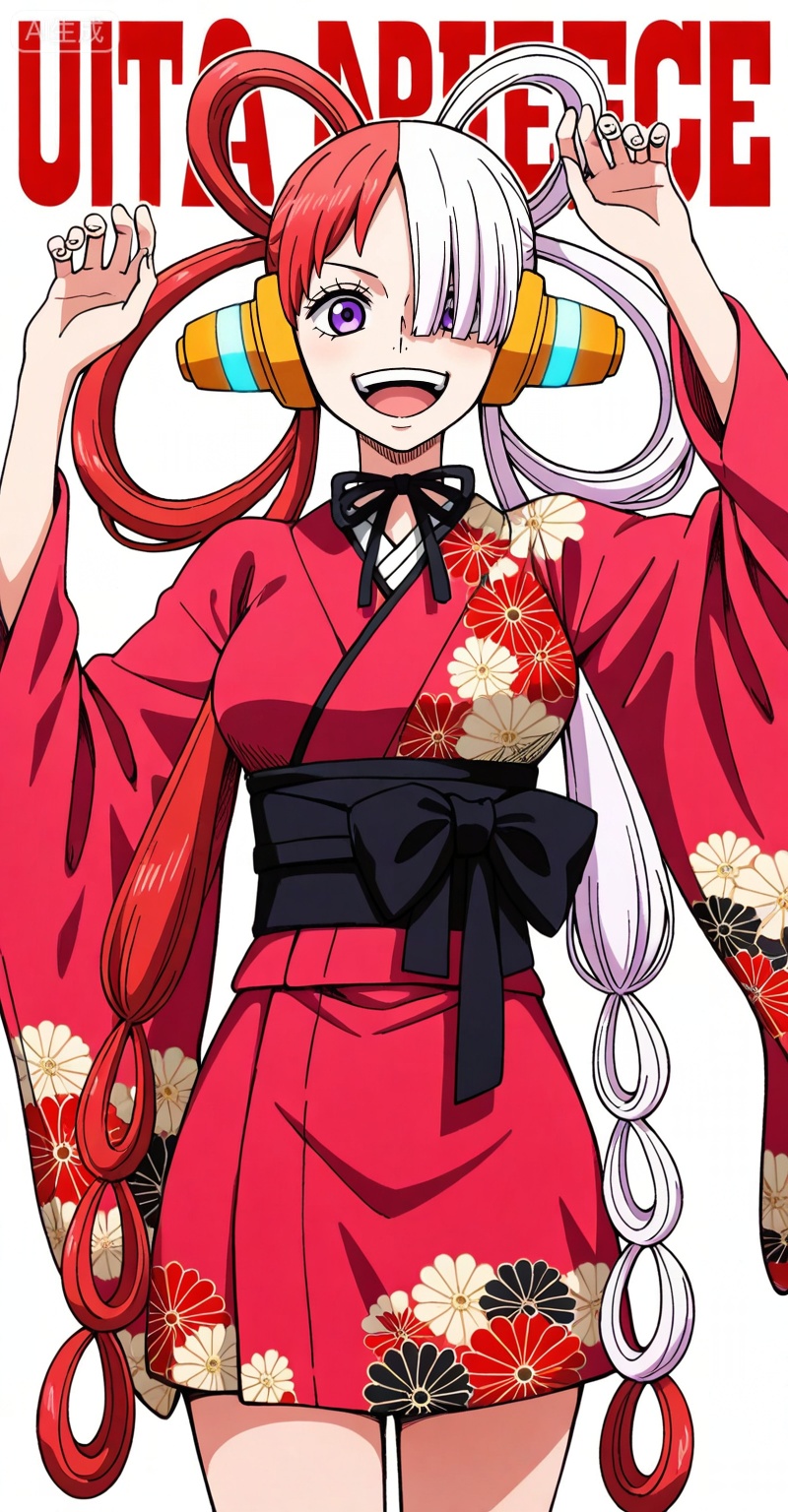,Uta,Uta (one piece),Uta one piece,1girl,solo,split-color hair,red hair,two-tone hair,headphones,multicolored hair,hair rings,long hair,purple eyes,white hair,
Uta, Uta (one piece), Uta one piece, 1girl, split-color hair, solo, red hair, multicolored hair, two-tone hair, hair rings, white hair, headphones, hair over one eye, japanese clothes, long hair, smile, white background, looking at viewer, open mouth, kimono, simple background, english text, twintails, ribbon, breasts, red kimono, black ribbon, 20
depth of field,masterpiece,best quality,very aesthetic,alternate costume,alternate costume,2024,2023,perfect composition,ultra-detailed,extreme aesthetic,masterpiece,best quality,good quality,newest,year 2024,year 2023,very aesthetic,absurdres,looking_at_viewer,colorful,white_background,simple background,