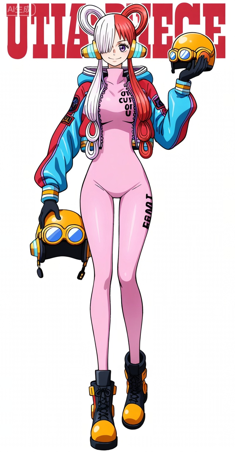 ,Uta,Uta (one piece),Uta one piece,1girl,solo,split-color hair,red hair,two-tone hair,headphones,multicolored hair,hair rings,long hair,purple eyes,white hair,
Uta, Uta (one piece), Uta one piece, 1girl, split-color hair, solo, hair rings, multicolored hair, hair over one eye, red hair, two-tone hair, holding helmet, white hair, gloves, smile, breasts, helmet, bodysuit, long hair, large breasts, jacket, white background, looking at viewer, headphones, black gloves, simple background, cosplay, boots, english text, character name, unworn headwear, long sleeves, open jacket, 21
depth of field,masterpiece,best quality,very aesthetic,alternate costume,alternate costume,2024,2023,perfect composition,ultra-detailed,extreme aesthetic,masterpiece,best quality,good quality,newest,year 2024,year 2023,very aesthetic,absurdres,looking_at_viewer,colorful,white_background,simple background,