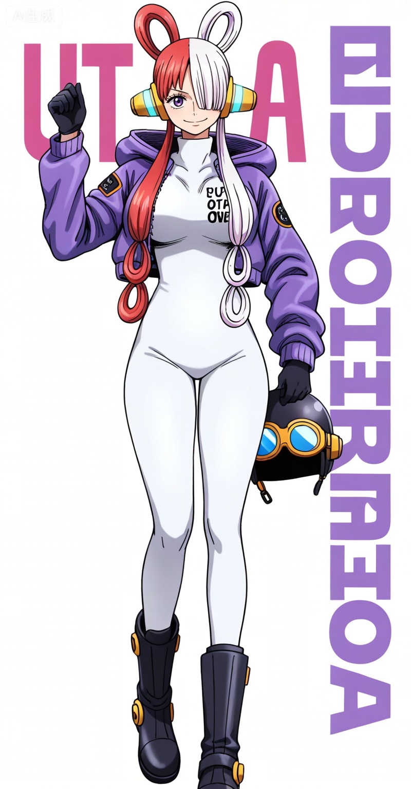 ,Uta,Uta (one piece),Uta one piece,1girl,solo,split-color hair,red hair,two-tone hair,headphones,multicolored hair,hair rings,long hair,purple eyes,white hair,
Uta, Uta (one piece), Uta one piece, 1girl, split-color hair, solo, hair rings, multicolored hair, hair over one eye, red hair, two-tone hair, holding helmet, white hair, gloves, smile, breasts, helmet, bodysuit, long hair, large breasts, jacket, white background, looking at viewer, headphones, black gloves, simple background, cosplay, boots, english text, character name, unworn headwear, long sleeves, open jacket, 21
depth of field,masterpiece,best quality,very aesthetic,alternate costume,alternate costume,2024,2023,perfect composition,ultra-detailed,extreme aesthetic,masterpiece,best quality,good quality,newest,year 2024,year 2023,very aesthetic,absurdres,looking_at_viewer,colorful,white_background,simple background,