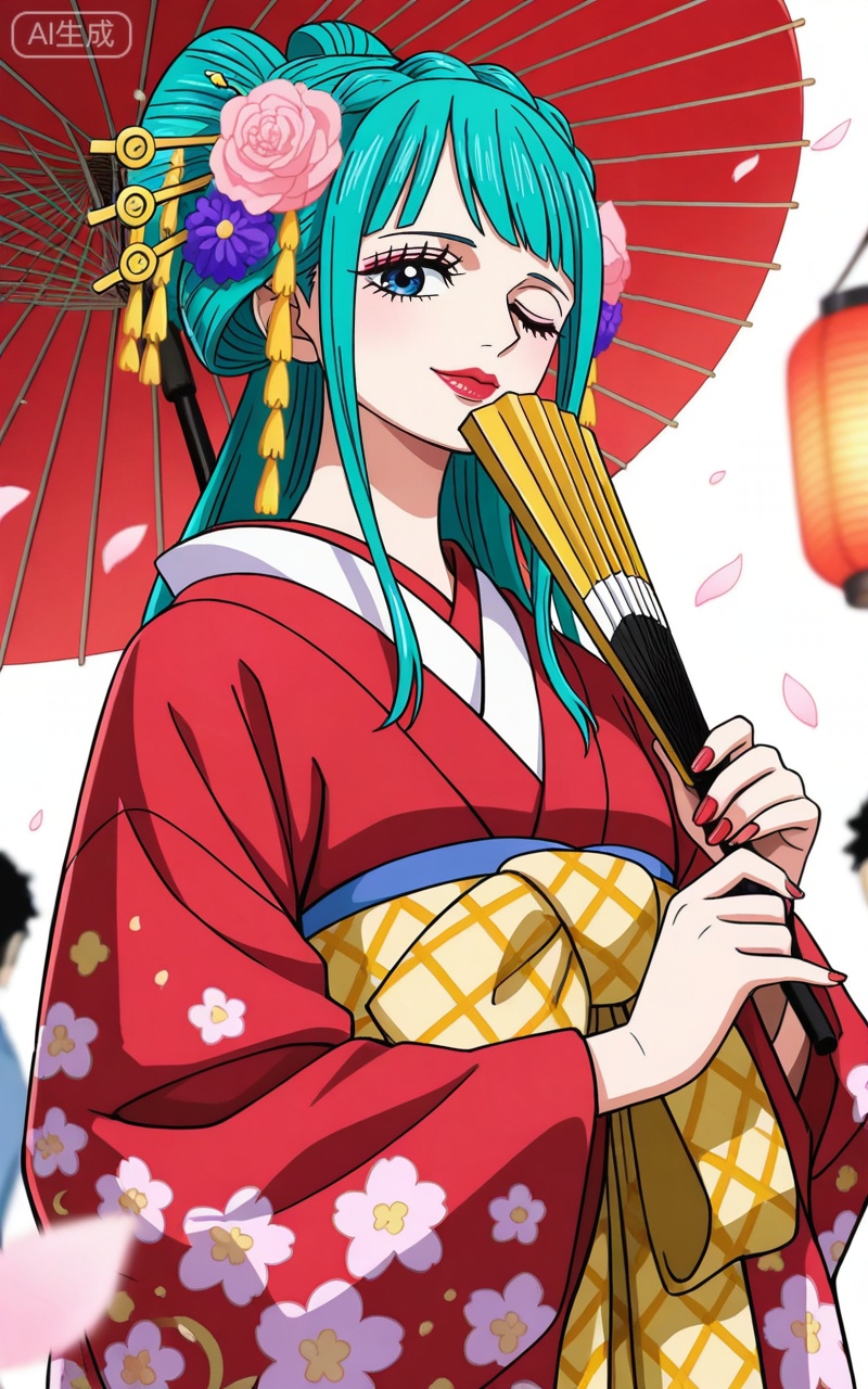 ,kozuki hiyori (one piece),kozuki hiyori one piece,hair ornament,flower,hair flower,aqua hair,makeup,long hair,lipstick,blue eyes,pink flower,red lips,green hair,
Kozuki Hiyori (one piece),Kozuki Hiyori one piece,japanese clothes,hair ornament,kimono,flower,hand fan,holding,kanzashi,hair flower,hair stick,holding fan,umbrella,floral print,one eye closed,smile,oil-paper umbrella,folding fan,solo focus,makeup,lantern,looking at viewer,red kimono,black hair,paper lantern,aqua hair,long hair,1girl,green hair,solo,petals,red lips,blue hair,lipstick,
depth of field,masterpiece,best quality,very aesthetic,alternate costume,alternate costume,2024,2023,perfect composition,ultra-detailed,extreme aesthetic,masterpiece,best quality,good quality,newest,year 2024,year 2023,very aesthetic,absurdres,looking_at_viewer,colorful,upper_body,kimono,white_background,simple background,wind,


