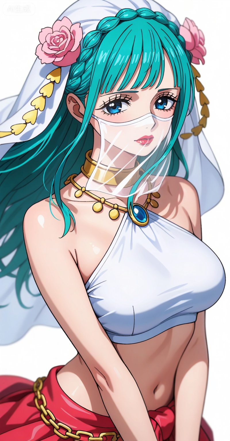 ,kozuki hiyori (one piece),kozuki hiyori one piece,hair ornament,flower,hair flower,aqua hair,makeup,long hair,lipstick,blue eyes,pink flower,red lips,green hair,
1girl,solo,veil,long hair,chain,mouth veil,jewelry,looking at viewer,necklace,arabian clothes,crop_top,skirt,harem outfit,25,simple background,white_background,collar top,

depth of field,masterpiece,best quality,very aesthetic,alternate costume,alternate costume,2024,2023,perfect composition,ultra-detailed,extreme aesthetic,masterpiece,best quality,good quality,newest,year 2024,year 2023,very aesthetic,absurdres,looking_at_viewer,colorful,upper_body,kimono,white_background,simple background,wind,


