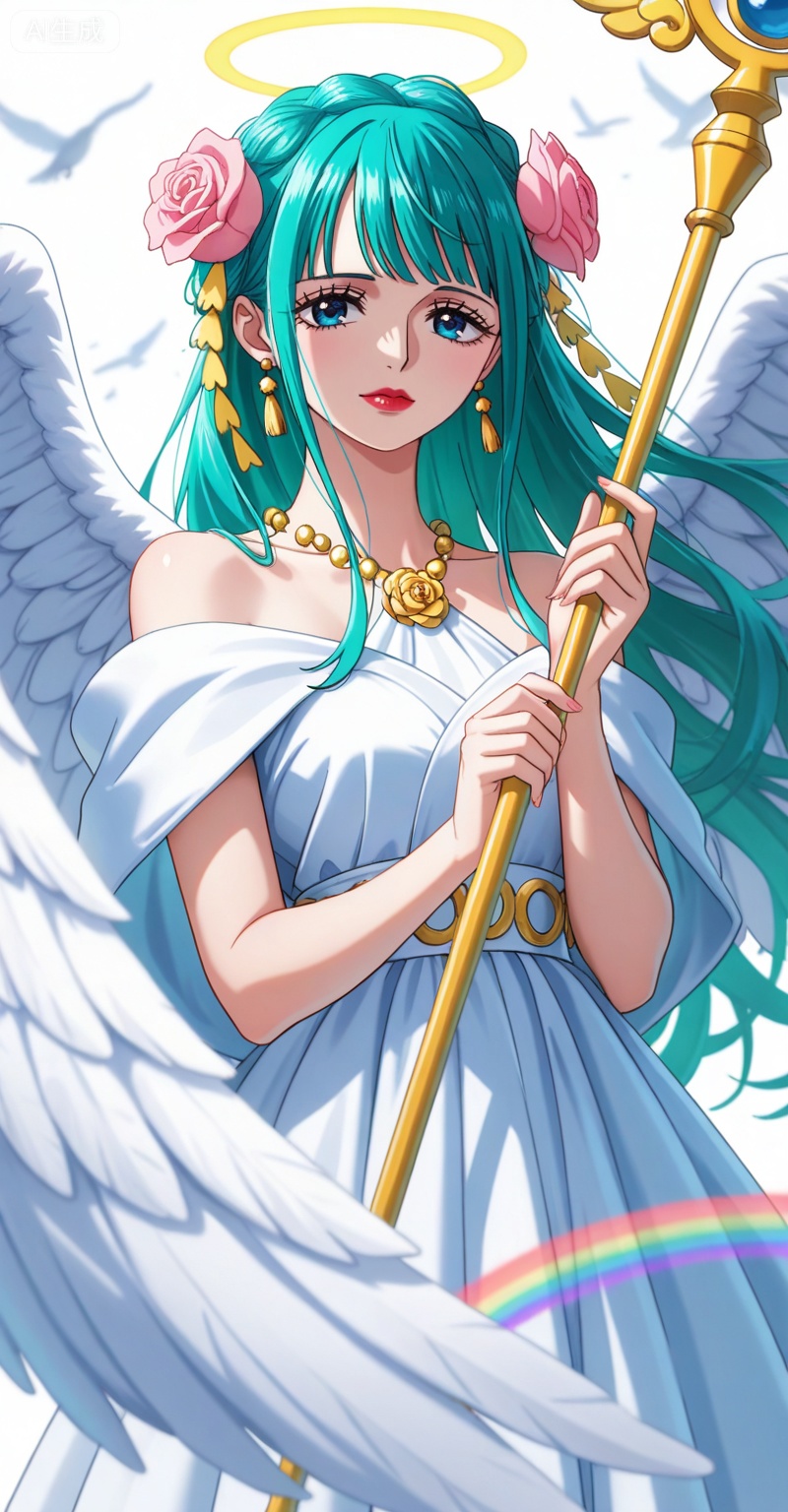 ,kozuki hiyori (one piece),kozuki hiyori one piece,hair ornament,flower,hair flower,aqua hair,makeup,long hair,lipstick,blue eyes,pink flower,red lips,green hair,
lvjing,1girl,long hair,solo,dress,flower,wings,very long hair,jewelry,staff,pegasus,angel wings,rose,hair ornament,rainbow,earrings,white dress,bird,hair flower,holding,bare shoulders,white wings,6,

depth of field,masterpiece,best quality,very aesthetic,alternate costume,alternate costume,2024,2023,perfect composition,ultra-detailed,extreme aesthetic,masterpiece,best quality,good quality,newest,year 2024,year 2023,very aesthetic,absurdres,looking_at_viewer,colorful,upper_body,kimono,white_background,simple background,wind,


