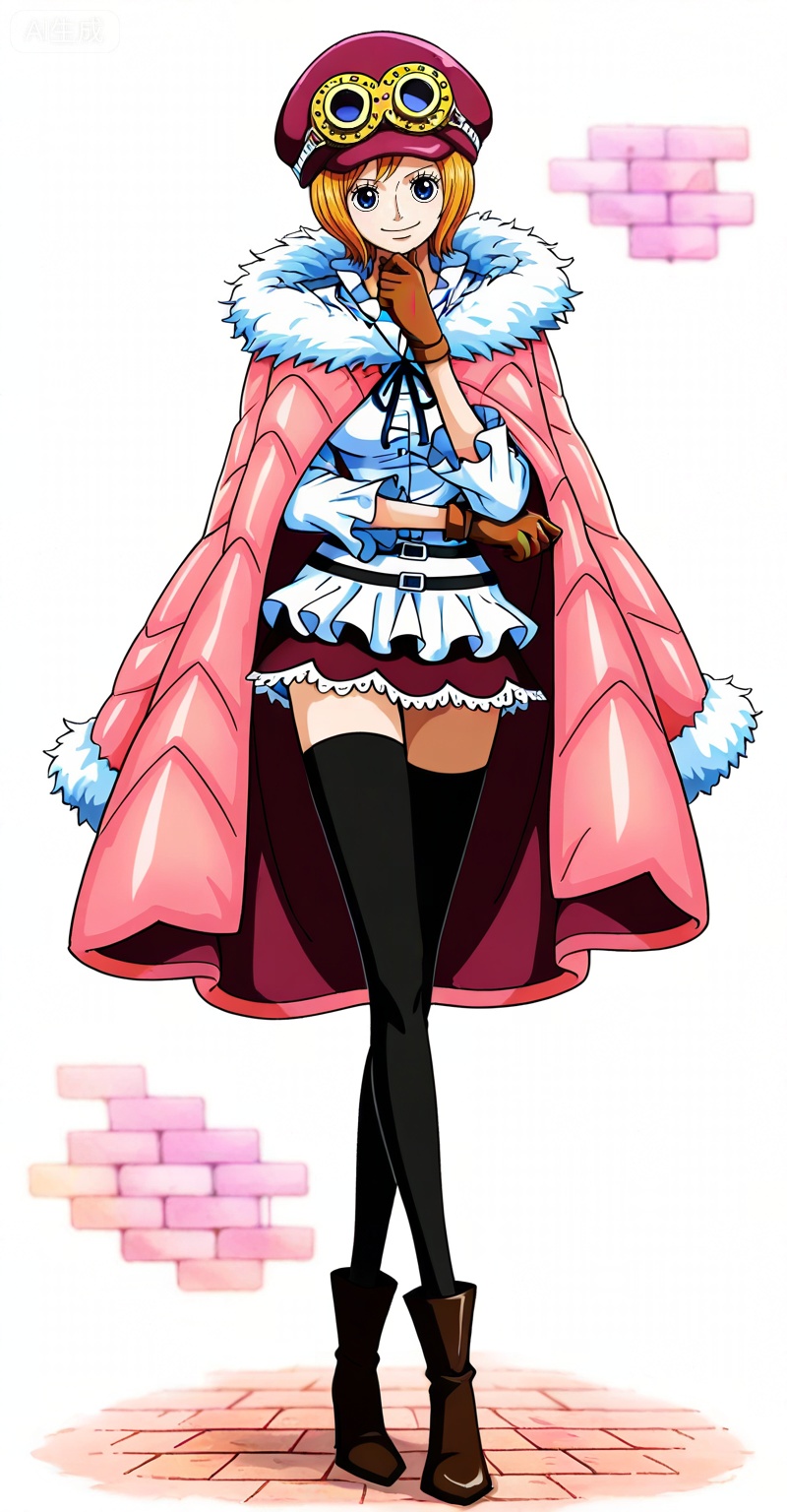Koala one piece,Koala\(one piece\),1girl,solo,hat,blue eyes,orange hair,goggles,short hair,goggles on headwear,
Koala one piece, Koala\(one piece\), solo, 1girl, thighhighs, hat, goggles on headwear, gloves, blue eyes, short hair, black thighhighs, skirt, goggles, zettai ryouiki, blonde hair, boots, crossed legs, full body, smile, brick wall, orange hair, miniskirt, coat, fur trim
,
depth of field,masterpiece,best quality,very aesthetic,alternate costume,alternate costume,2024,2023,perfect composition,ultra-detailed,extreme aesthetic,masterpiece,best quality,good quality,newest,year 2024,year 2023,very aesthetic,absurdres,looking_at_viewer,colorful,(white_background:1.1),simple background,