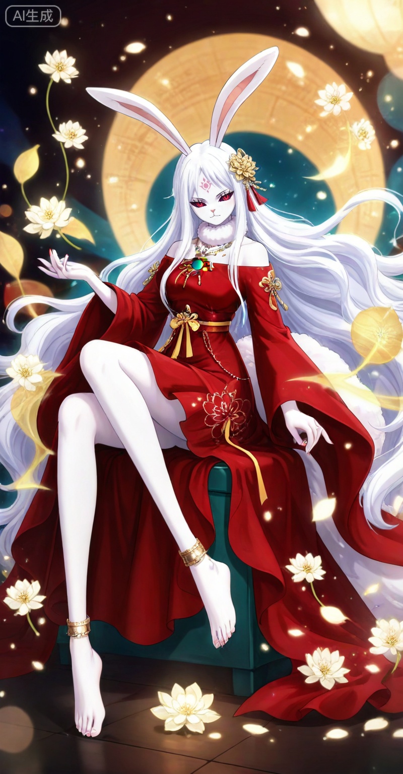 Carrot one piece,Carrot\(one piece\),1girl,solo,animal ears,long hair,rabbit ears,furry female,white fur,very long hair,furry,rabbit girl,red eyes,white hair,looking at viewer,ribbon,colored sclera,
lvjing,1girl,dress,long hair,red dress,barefoot,hair ornament,flower,white hair,jewelry,forehead mark,full body,anklet,facial mark,bare legs,sitting,necklace,solo,lotus,bare shoulders,3,

depth of field,masterpiece,best quality,very aesthetic,alternate costume,alternate costume,2024,2023,perfect composition,ultra-detailed,extreme aesthetic,masterpiece,best quality,good quality,newest,year 2024,year 2023,very aesthetic,absurdres,looking_at_viewer,colorful,