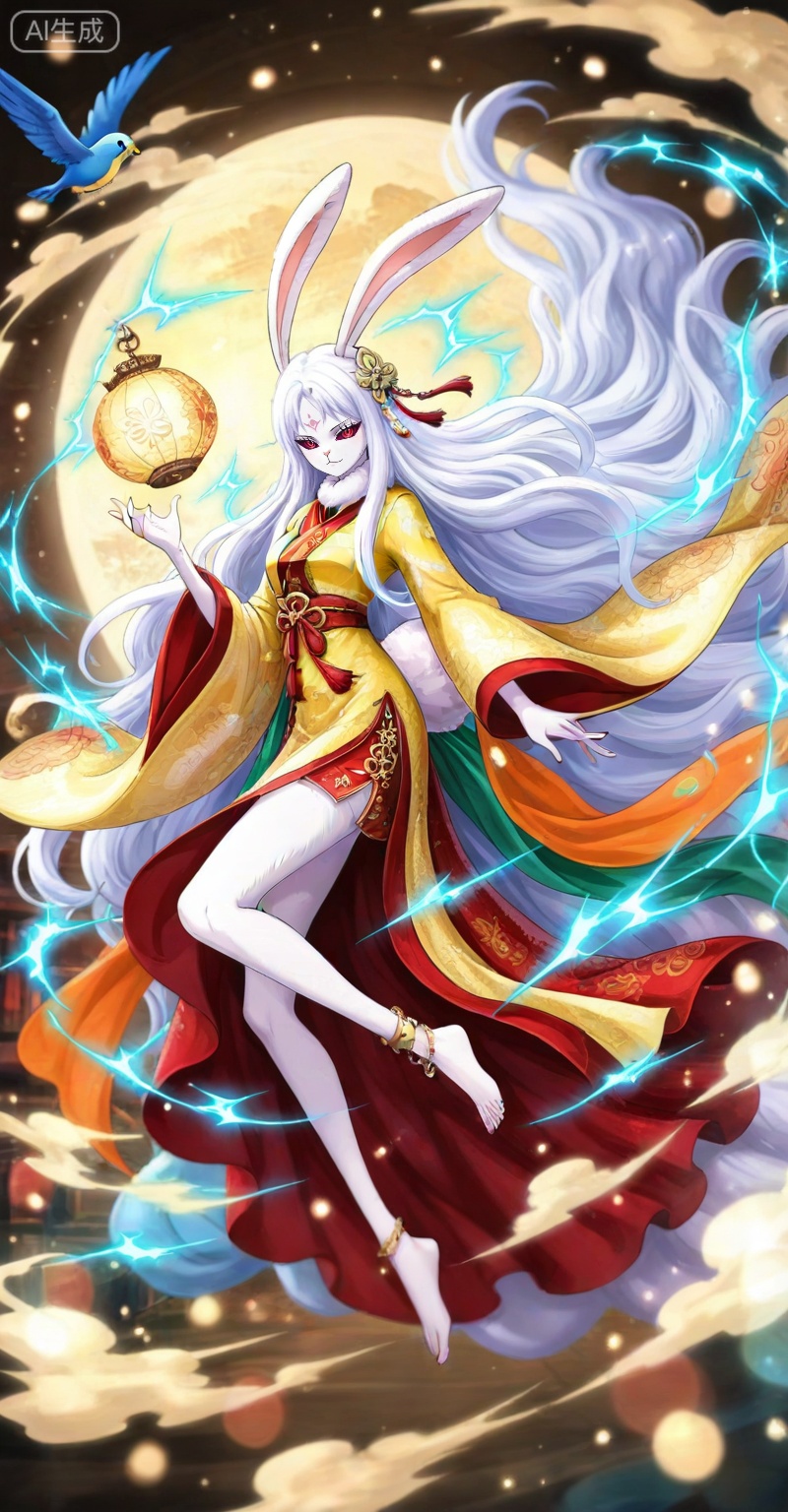 Carrot one piece,Carrot\(one piece\),1girl,solo,animal ears,long hair,rabbit ears,furry female,white fur,very long hair,furry,rabbit girl,red eyes,white hair,looking at viewer,ribbon,colored sclera,
lvjing,1girl,bird,long hair,dress,jewelry,solo,hair ornament,forehead mark,anklet,barefoot,facial mark,chinese clothes,full body,floating,5,

depth of field,masterpiece,best quality,very aesthetic,alternate costume,alternate costume,2024,2023,perfect composition,ultra-detailed,extreme aesthetic,masterpiece,best quality,good quality,newest,year 2024,year 2023,very aesthetic,absurdres,looking_at_viewer,colorful,