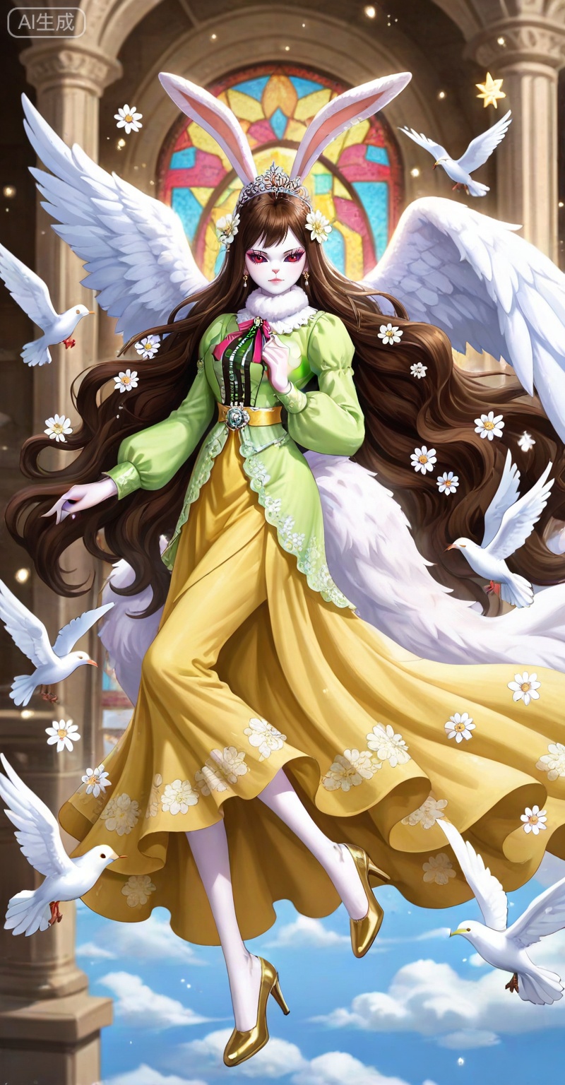 Carrot one piece,Carrot\(one piece\),1girl,solo,animal ears,long hair,rabbit ears,furry female,white fur,very long hair,furry,rabbit girl,red eyes,white hair,looking at viewer,ribbon,colored sclera,
viewer,makeup,eyelashes,realistic,closed mouth,eyeshadow,
,ningrongrong,long hair,brown hair,hair ornament,makeup,eyelashes,lips,eyeshadow,blue eyes,braid,realistic,earrings,jewelry,mascara,tiara,looking_at_viewer,
lvjing,1girl,dress,bird,dove,long hair,flower,gold hair,yellow dress,green dress,cloud,wings,pillar,stained glass,angel wings,star \(symbol\),solo,jewelry,column,44,
,lvjing,lying,on back,high_heels,
depth of field,masterpiece,best quality,very aesthetic,alternate costume,alternate costume,2024,2023,perfect composition,ultra-detailed,extreme aesthetic,masterpiece,best quality,good quality,newest,year 2024,year 2023,very aesthetic,absurdres,looking_at_viewer,colorful,