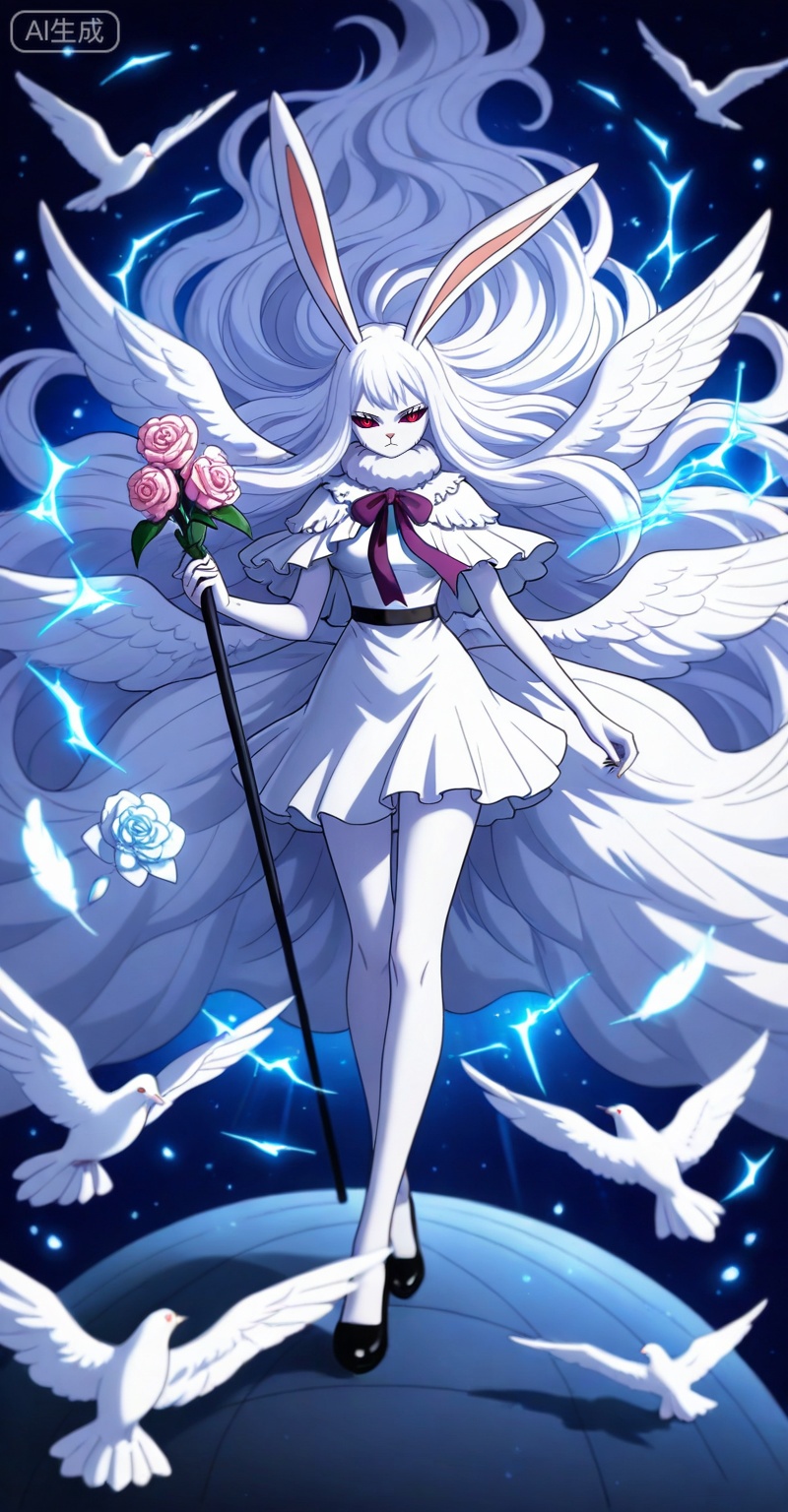 Carrot one piece,Carrot\(one piece\),1girl,solo,animal ears,long hair,rabbit ears,furry female,white fur,very long hair,furry,rabbit girl,red eyes,white hair,looking at viewer,ribbon,colored sclera,
lvjing,1girl,wings,solo,bird,flower,long hair,dress,dove,angel wings,feathered wings,very long hair,holding,white wings,white dress,rose,staff,multiple wings,animal,4,

depth of field,masterpiece,best quality,very aesthetic,alternate costume,alternate costume,2024,2023,perfect composition,ultra-detailed,extreme aesthetic,masterpiece,best quality,good quality,newest,year 2024,year 2023,very aesthetic,absurdres,looking_at_viewer,colorful,