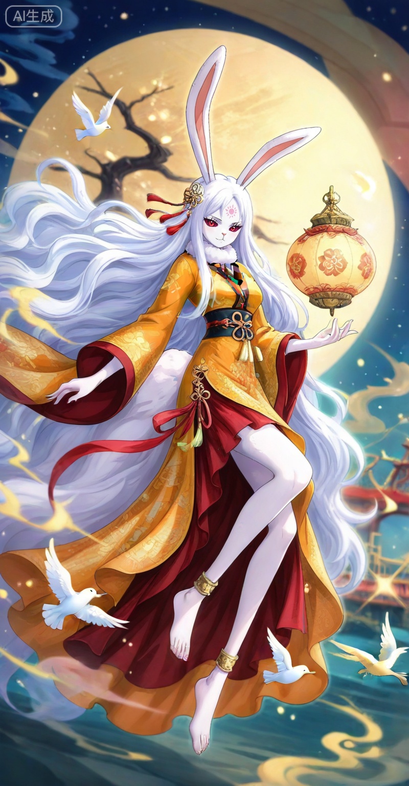 Carrot one piece,Carrot\(one piece\),1girl,solo,animal ears,long hair,rabbit ears,furry female,white fur,very long hair,furry,rabbit girl,red eyes,white hair,looking at viewer,ribbon,colored sclera,
lvjing,1girl,bird,long hair,dress,jewelry,solo,hair ornament,forehead mark,anklet,barefoot,facial mark,chinese clothes,full body,floating,5,

depth of field,masterpiece,best quality,very aesthetic,alternate costume,alternate costume,2024,2023,perfect composition,ultra-detailed,extreme aesthetic,masterpiece,best quality,good quality,newest,year 2024,year 2023,very aesthetic,absurdres,looking_at_viewer,colorful,