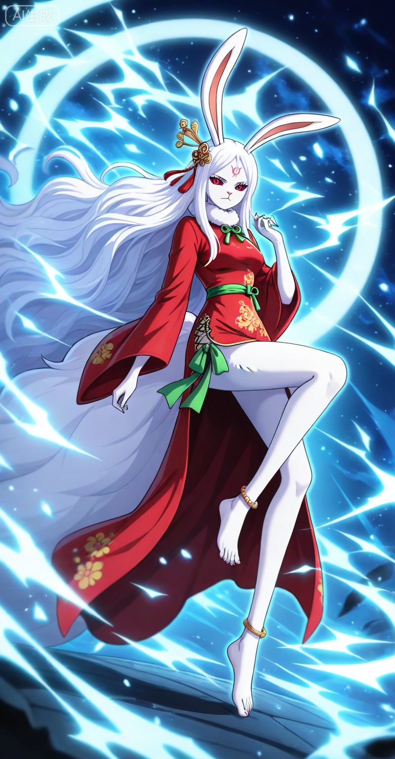Carrot one piece,Carrot\(one piece\),1girl,solo,animal ears,long hair,rabbit ears,furry female,white fur,very long hair,furry,rabbit girl,red eyes,white hair,looking at viewer,ribbon,colored sclera,
lvjing,1girl,bird,long hair,dress,jewelry,solo,hair ornament,forehead mark,anklet,barefoot,facial mark,chinese clothes,full body,floating,5,

depth of field,masterpiece,best quality,very aesthetic,alternate costume,alternate costume,2024,2023,perfect composition,ultra-detailed,extreme aesthetic,masterpiece,best quality,good quality,newest,year 2024,year 2023,very aesthetic,absurdres,looking_at_viewer,colorful,