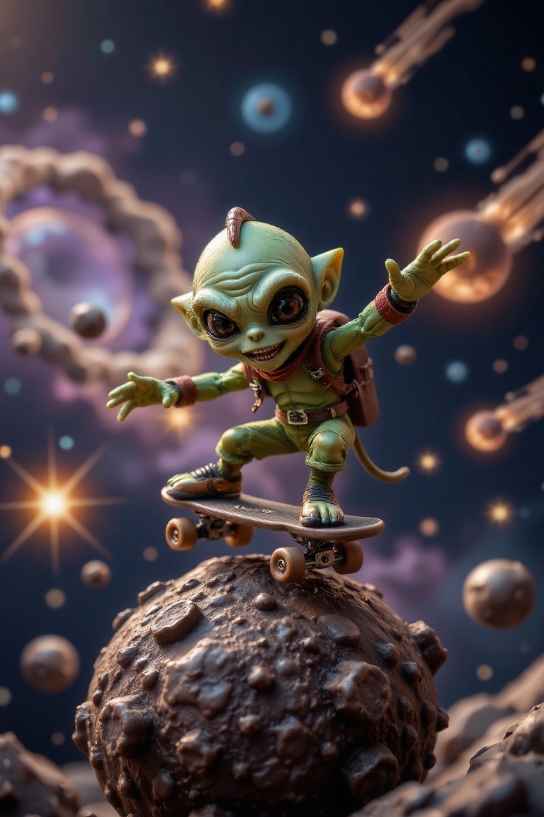 A Pixar-style cartoon alien with bright green skin,  large expressive eyes,  and quirky antennae on Tensor.Art