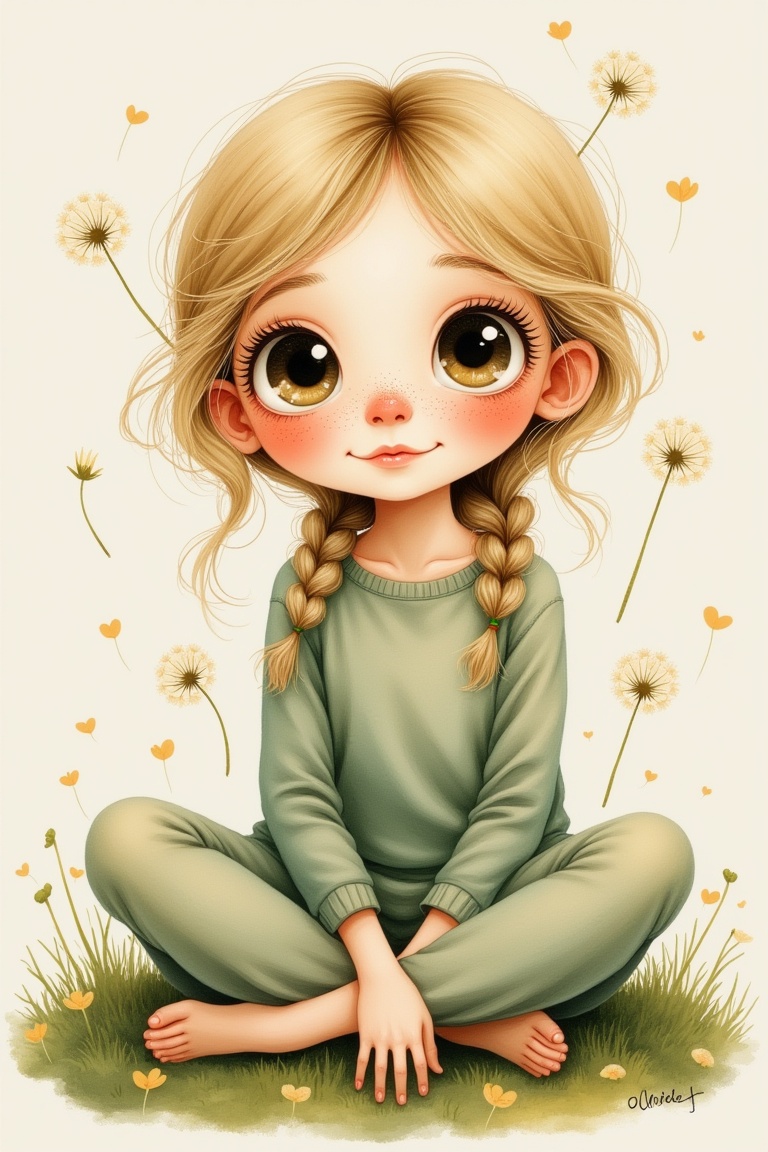 Whimsystorybookgirl in storybook watercolor style,  whimsical vintage illustration with soft painterly texture and subtle...