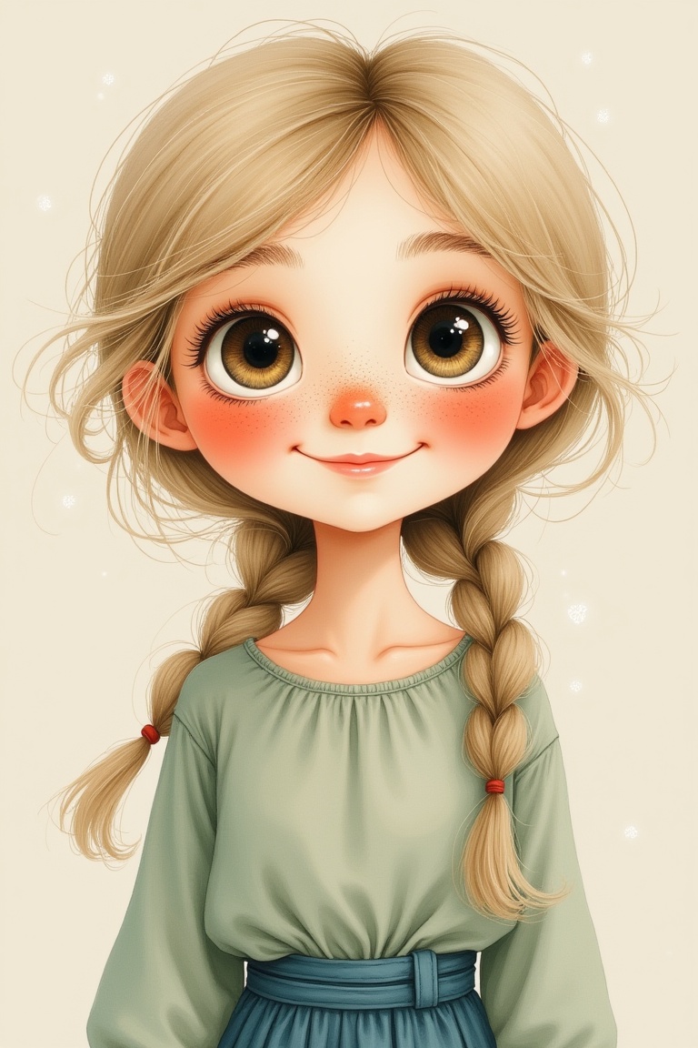 A close-up portrait of a young girl with very large,  soulful hazel eyes and long,  thick eyelashes on Tensor.Art