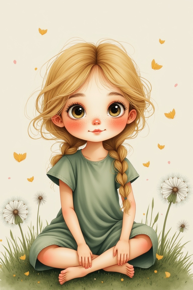 Whimsystorybookgirl in storybook watercolor style,  whimsical vintage illustration with soft painterly texture and subtle...