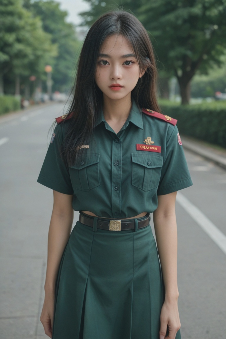uniform,  green shirt,  green skirt on Tensor.Art