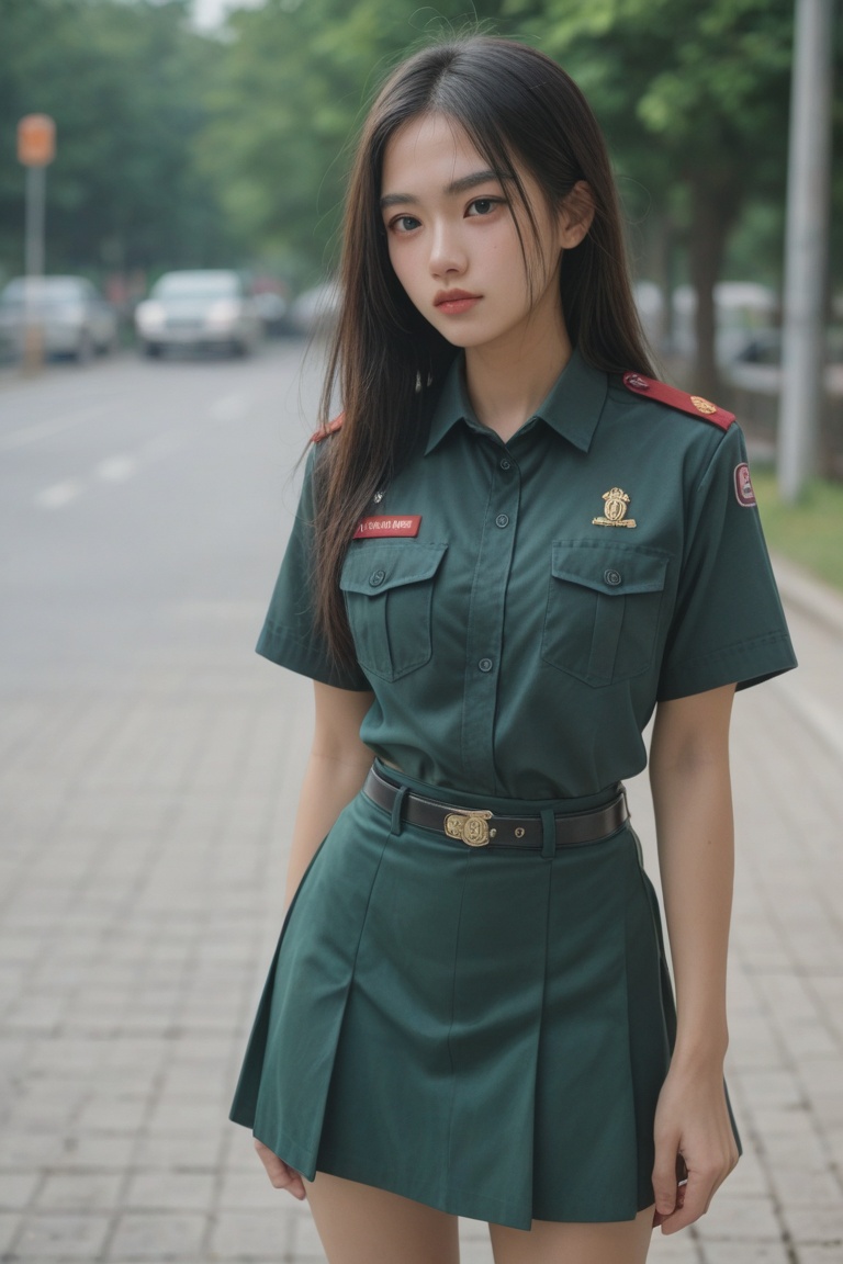 uniform,  green shirt,  green skirt on Tensor.Art