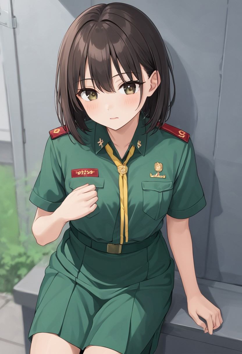 uniform,  green shirt,  green skirt on Tensor.Art