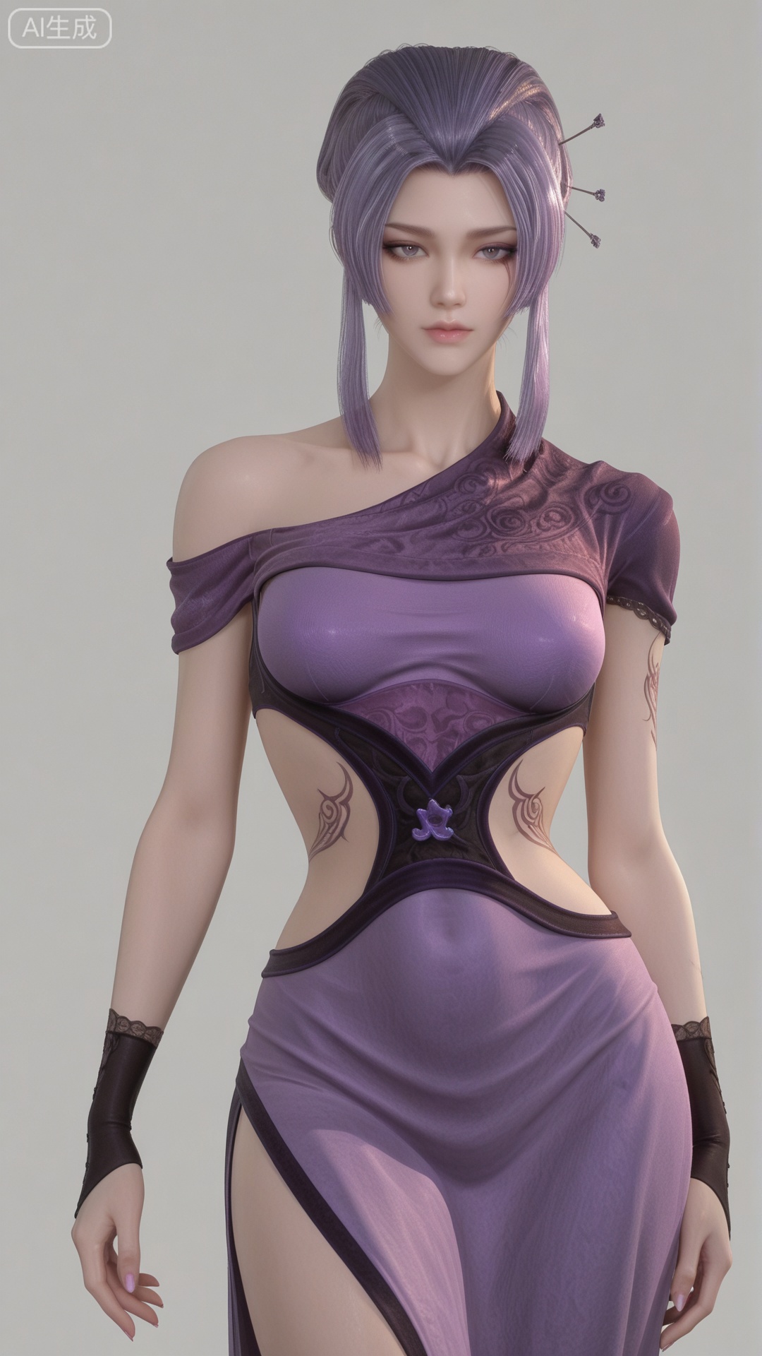 YLJ clothes, solo, exquisite skin, cowboy_shot, looking at viewer, even illumination, very awa, simple background,