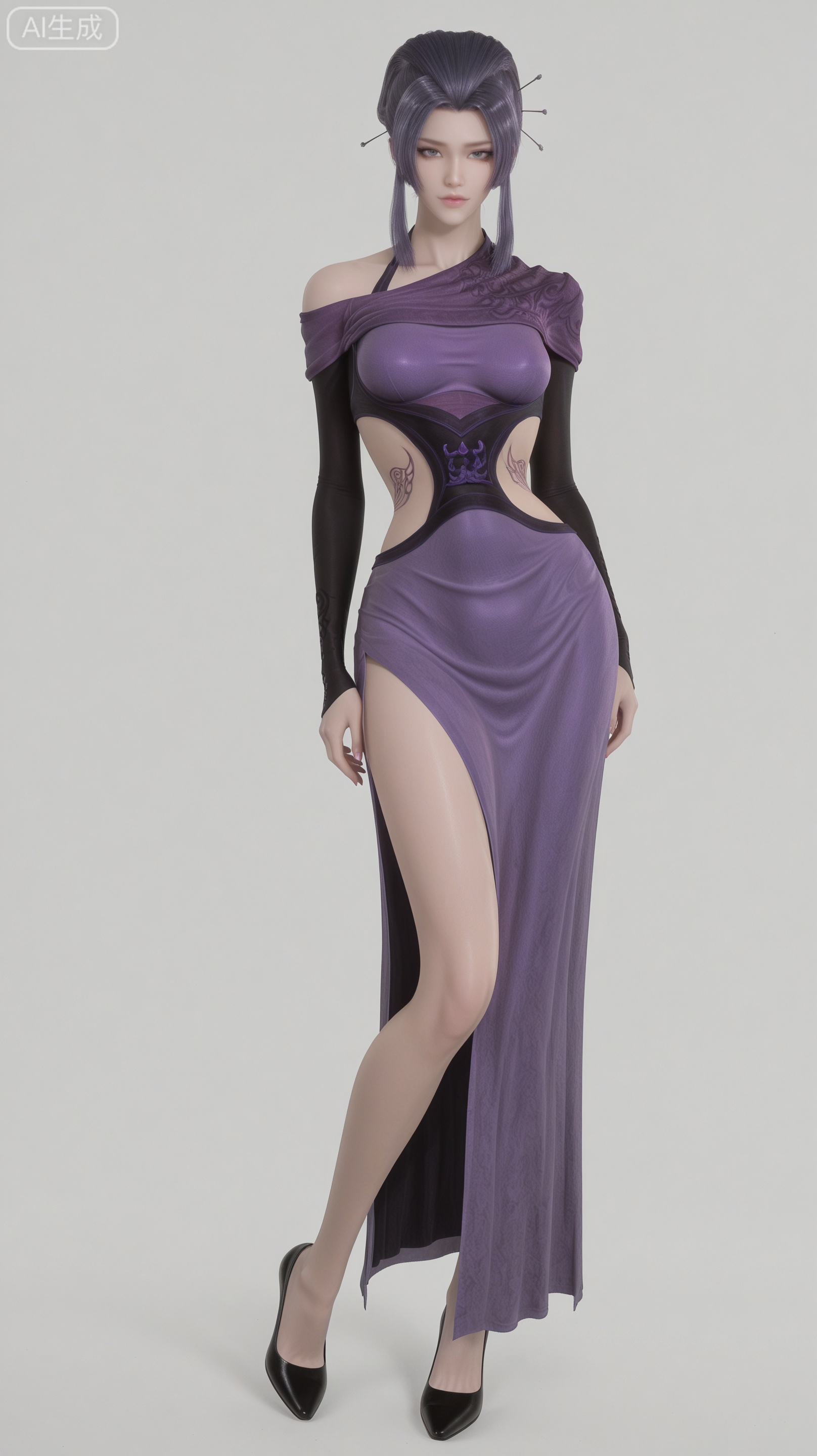 YLJ clothes, solo, exquisite skin, shoes, looking at viewer, even illumination, very awa, simple background,