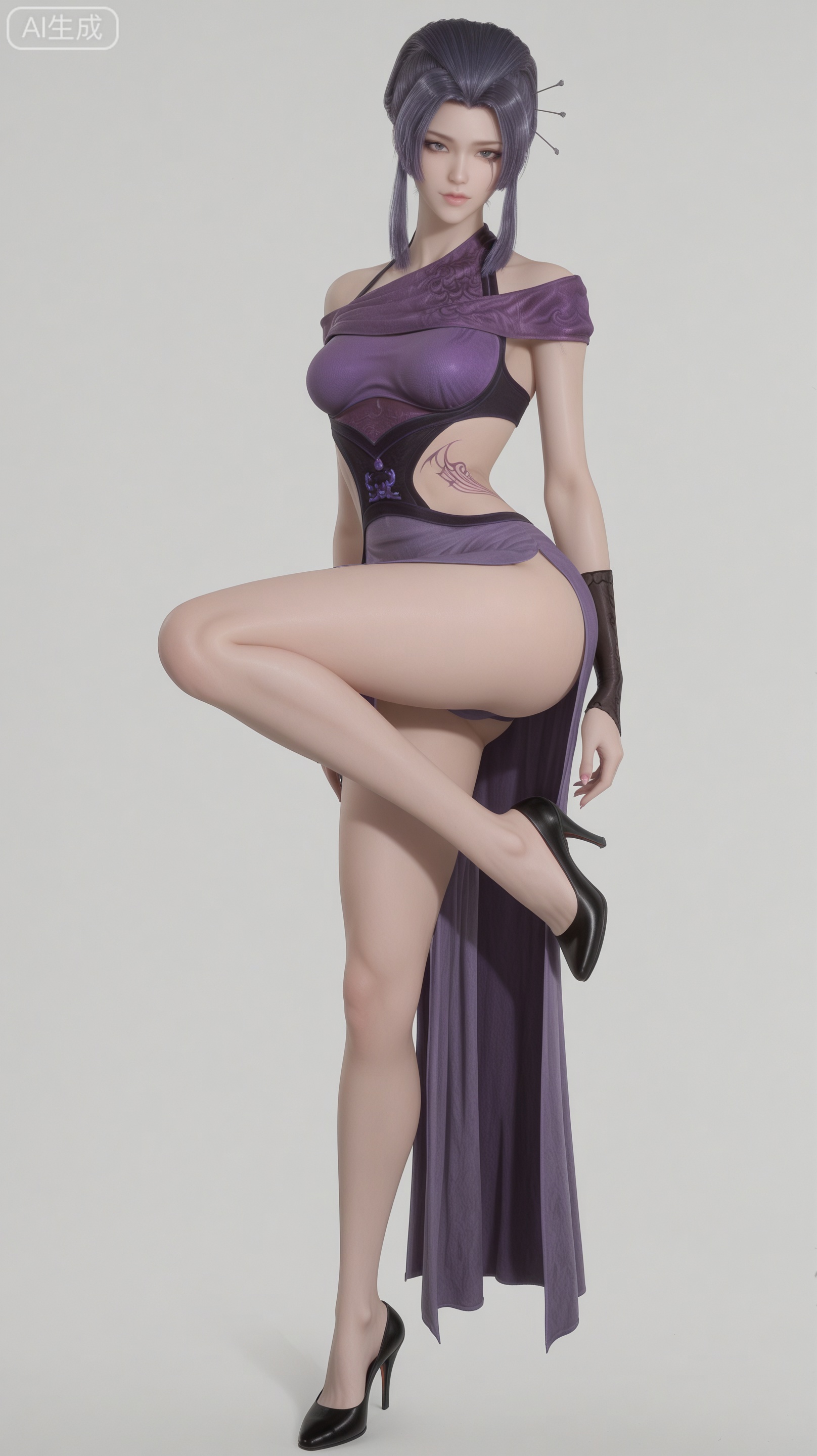 YLJ clothes, solo, exquisite skin, shoes, looking at viewer, even illumination, very awa, simple background,