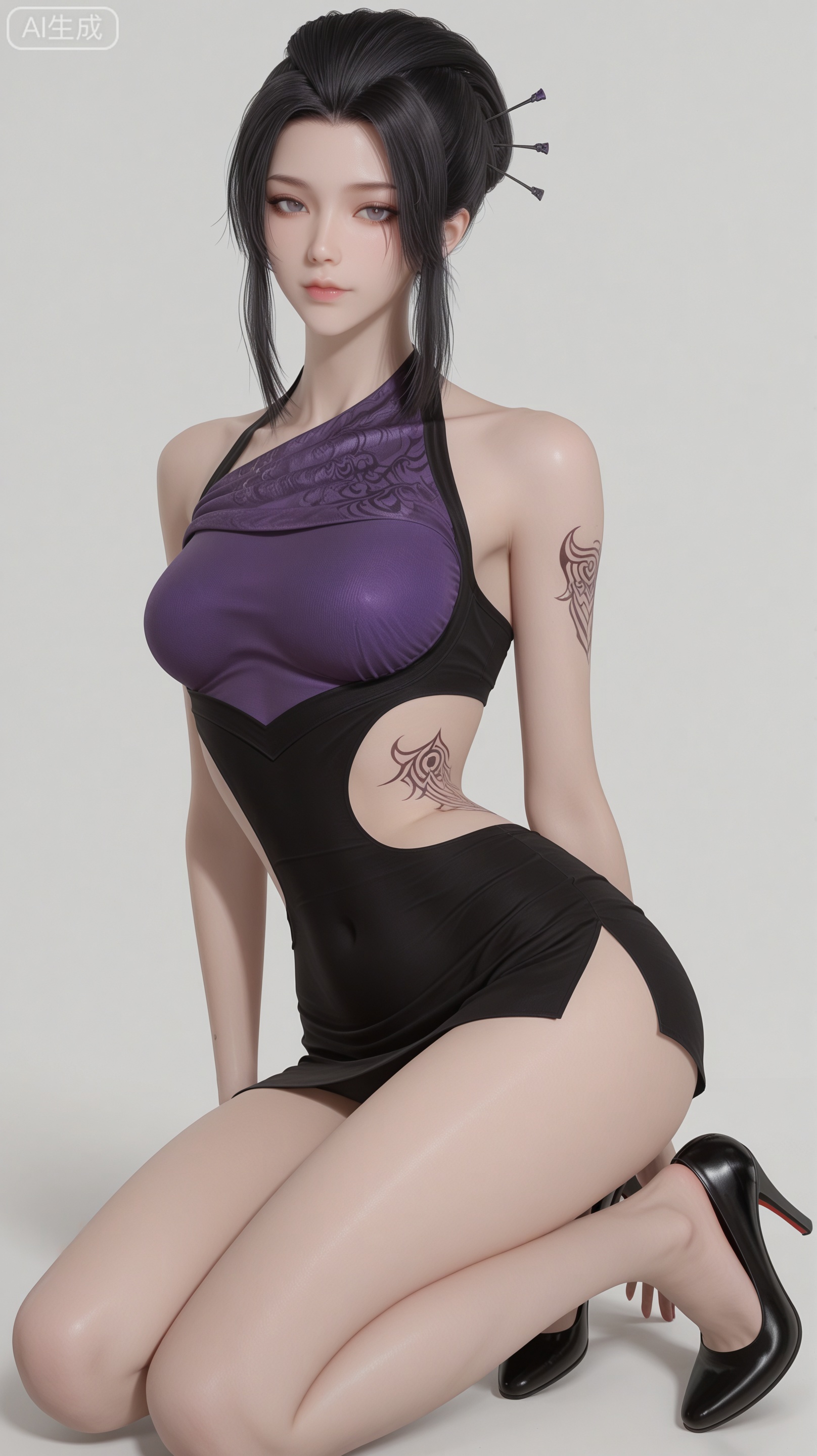 ZN clothes, solo, exquisite skin, shoes, looking at viewer, even illumination, very awa, simple background,