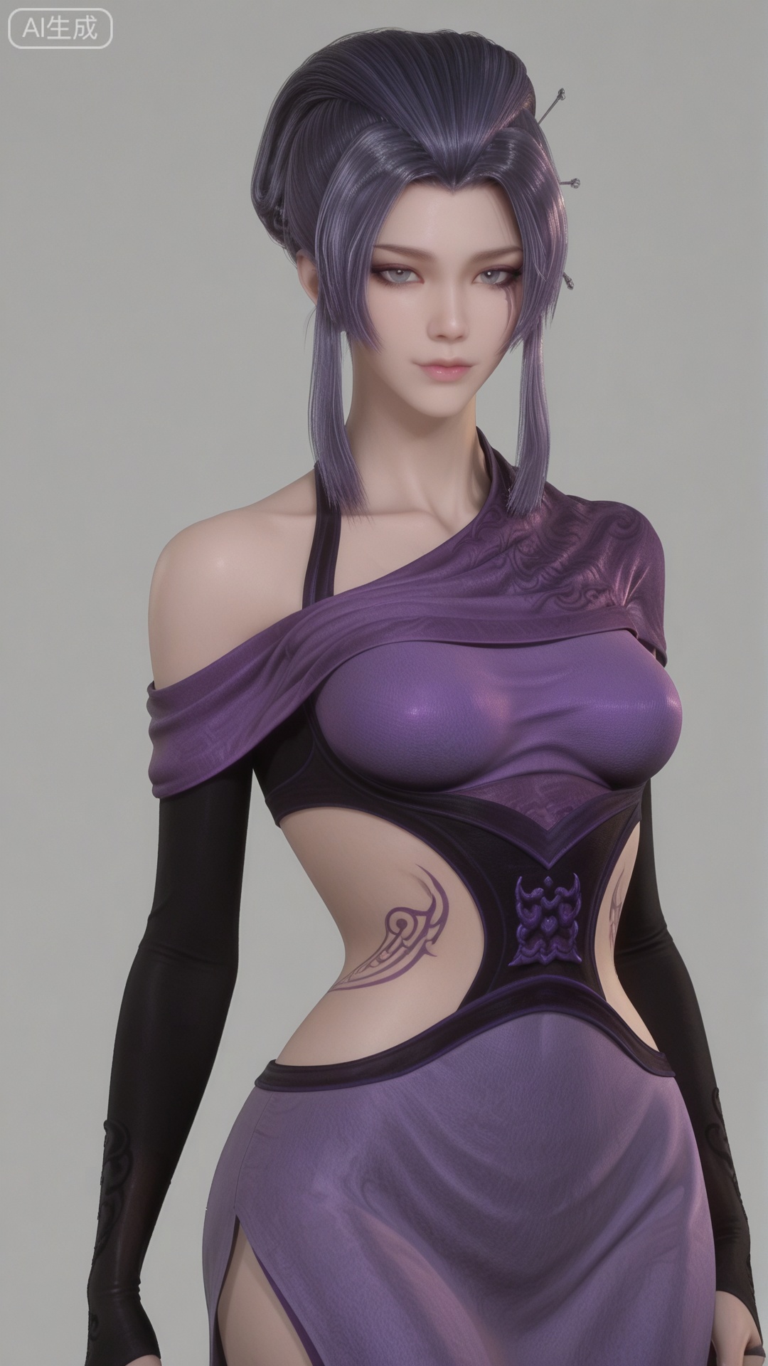 YLJ clothes, solo, exquisite skin, cowboy_shot, looking at viewer, even illumination, very awa, simple background,