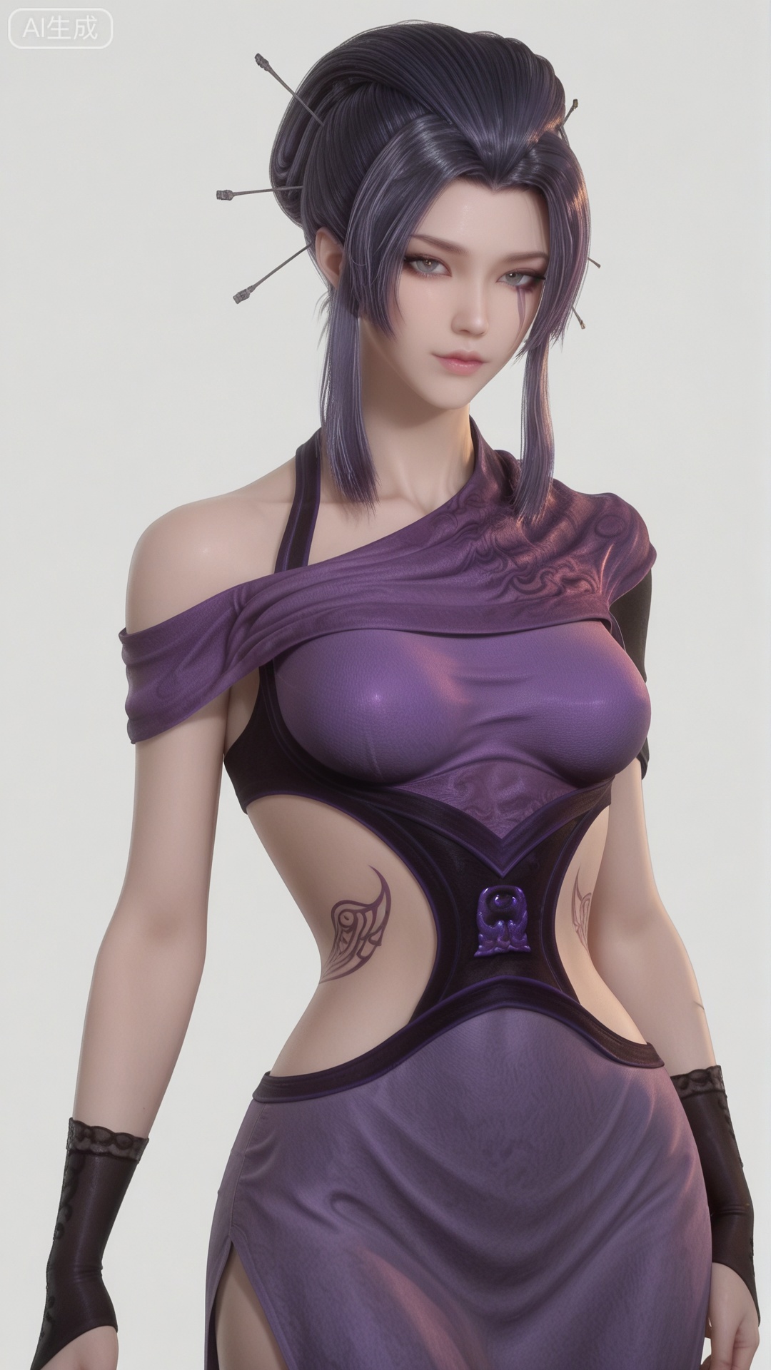 YLJ clothes, solo, exquisite skin, cowboy_shot, looking at viewer, even illumination, very awa, simple background,