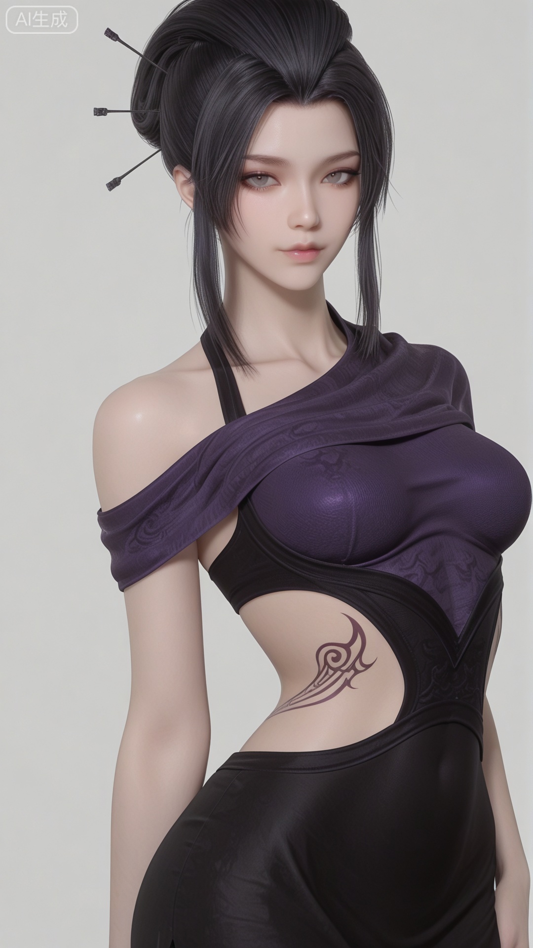 1girl, solo, exquisite skin, cowboy_shot, looking at viewer, even illumination, very awa, simple background,