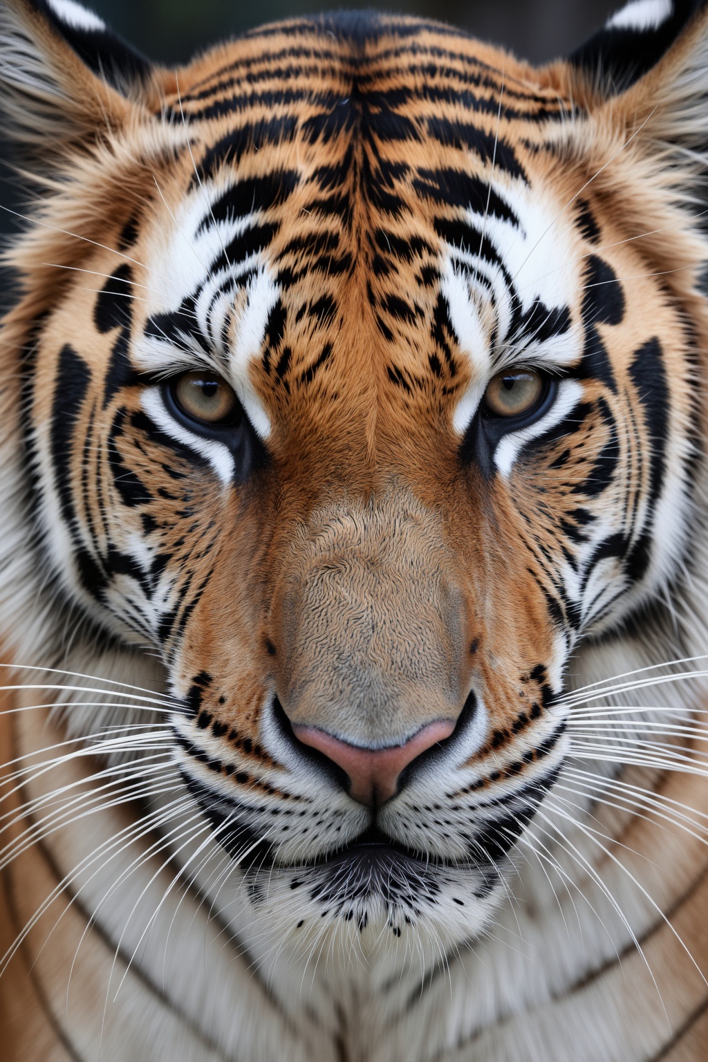 Portrait of a tiger's face in the dark,  with only half of the tiger's face visible,  leaving the other half in total shad...