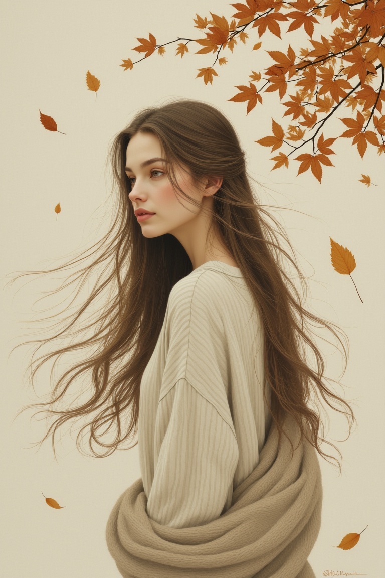 annrin_ivoryautumn,  young woman looking back over her shoulder,  soft melancholic gaze on Tensor.Art