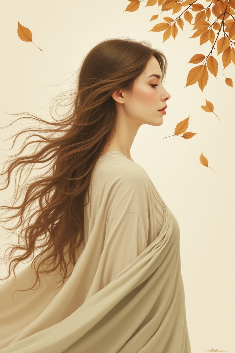 annrin_ivoryautumn,  woman positioned to one side of the frame,  long flowing hair drifting softly on Tensor.Art