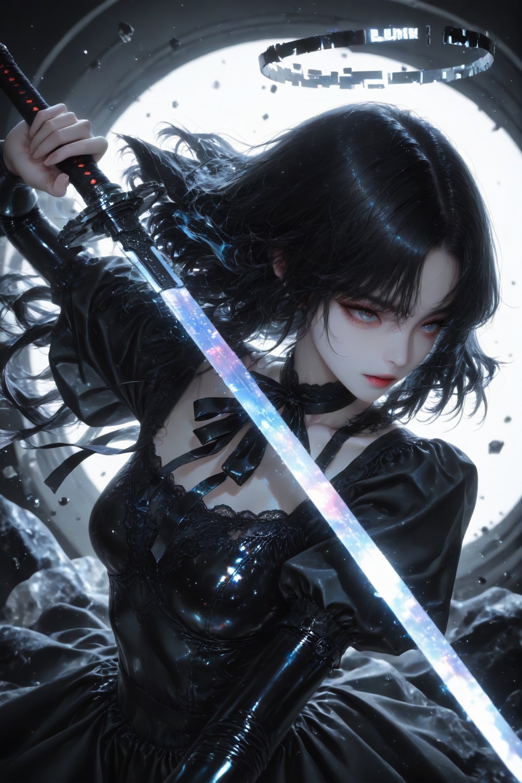 1 girl,  solo,  black latex dress by 月大魔王|The Moonly Demon King on Tensor.Art