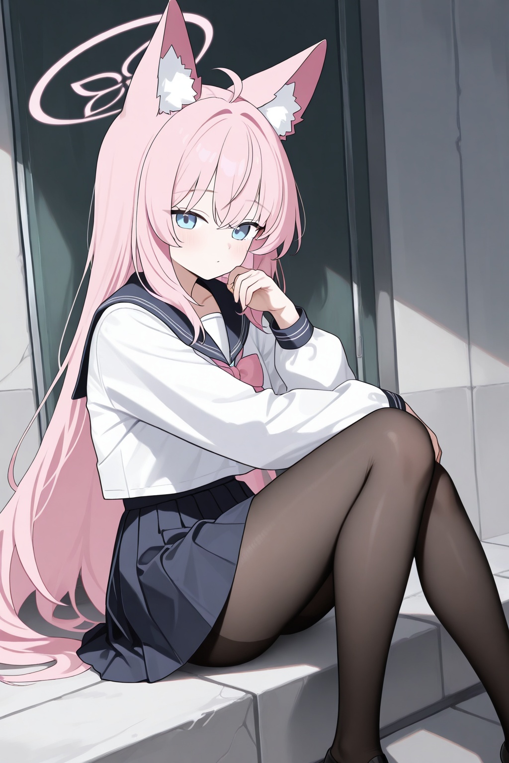 school uniform,  animal ear fluff,  skirt on Tensor.Art