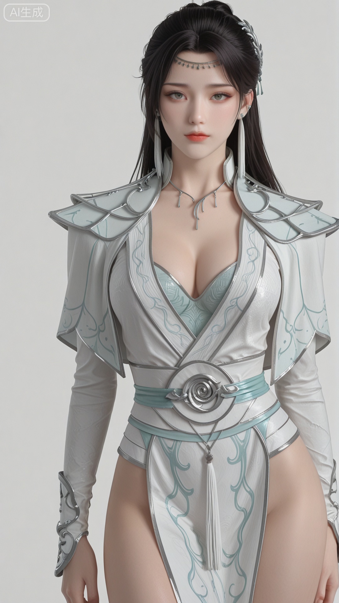 YY clothes, solo, exquisite skin, cowboy_shot, looking at viewer, even illumination, very awa, simple background,