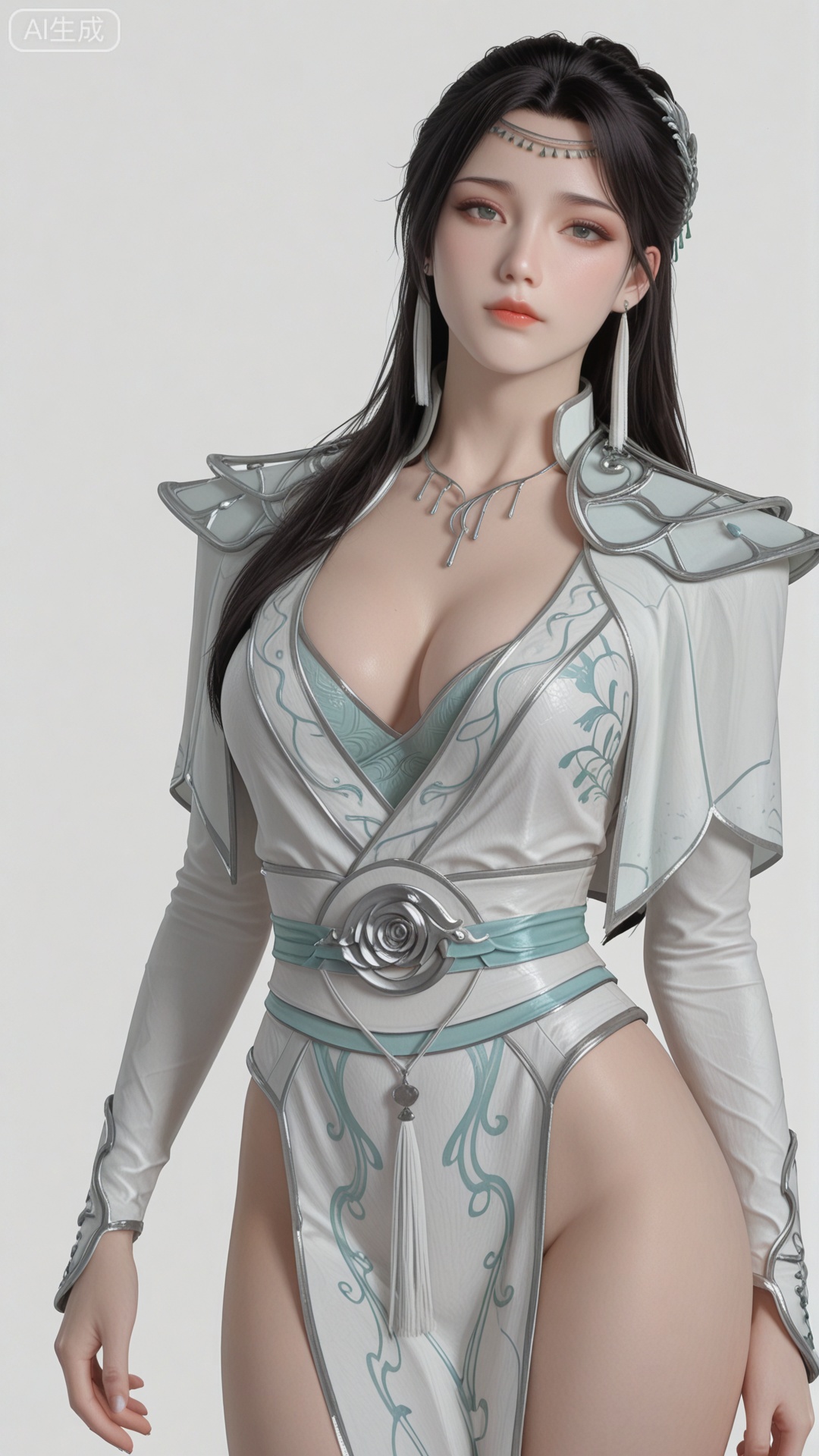 YY clothes, solo, exquisite skin, cowboy_shot, looking at viewer, even illumination, very awa, simple background,