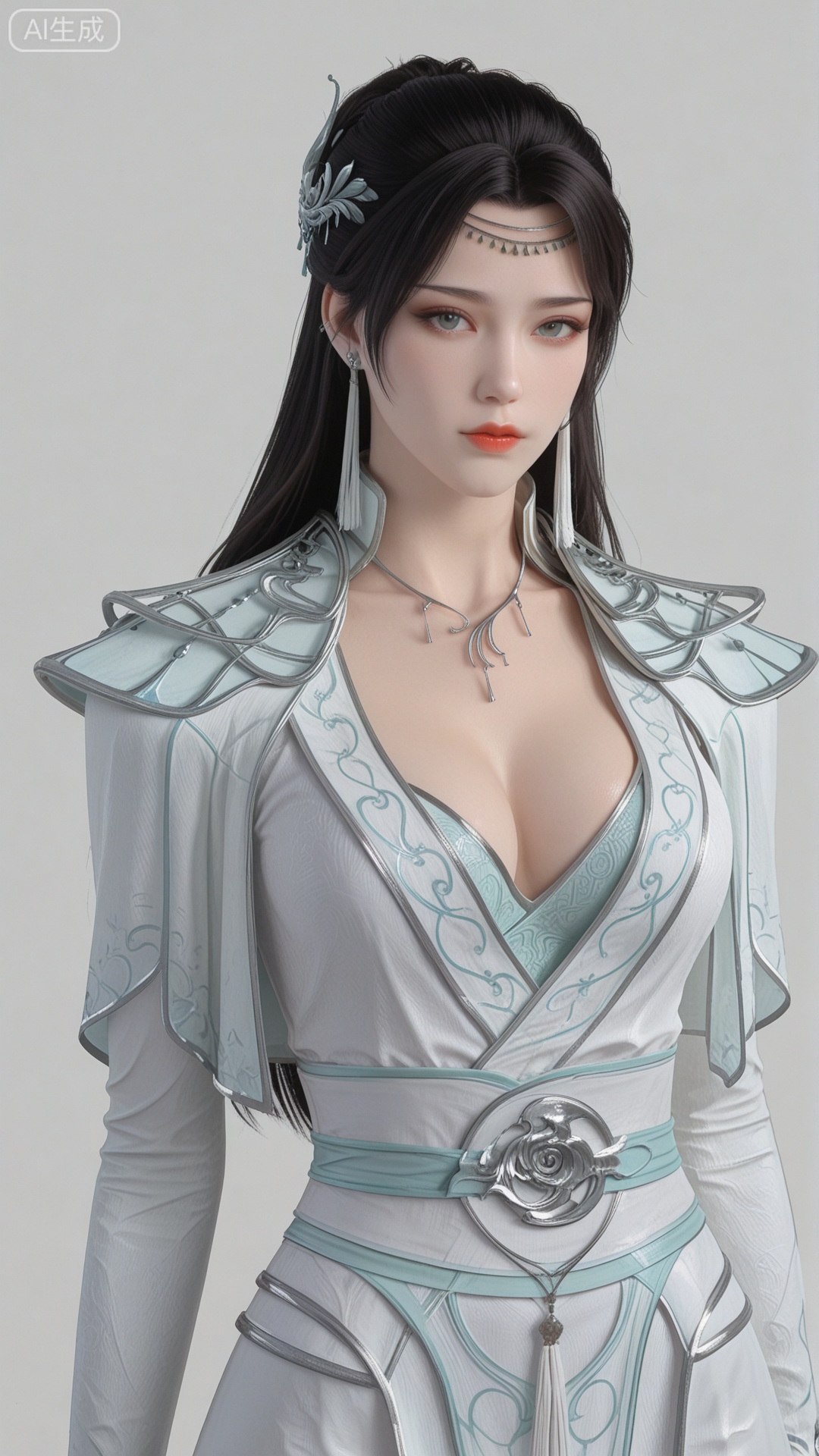 YY clothes, solo, exquisite skin, cowboy_shot, looking at viewer, even illumination, very awa, simple background,