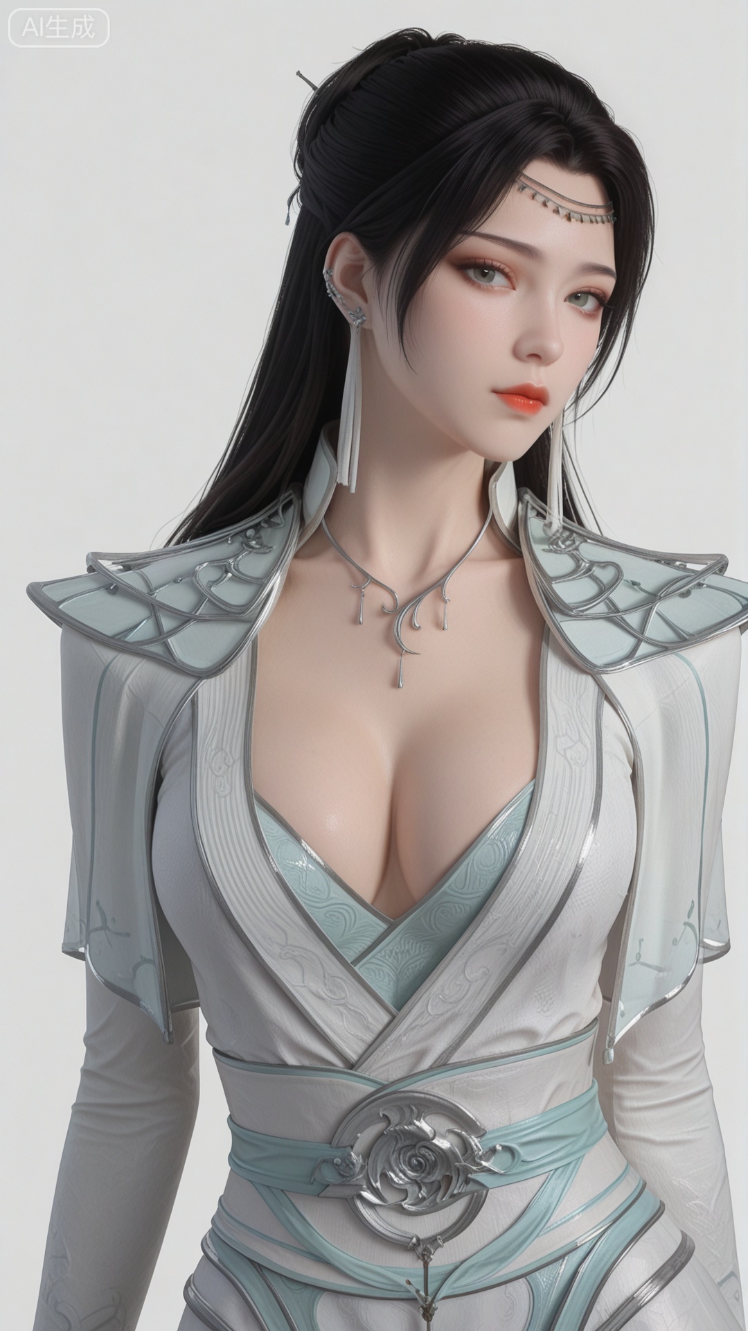 YY clothes, solo, exquisite skin, looking at viewer, even illumination, very awa, simple background,