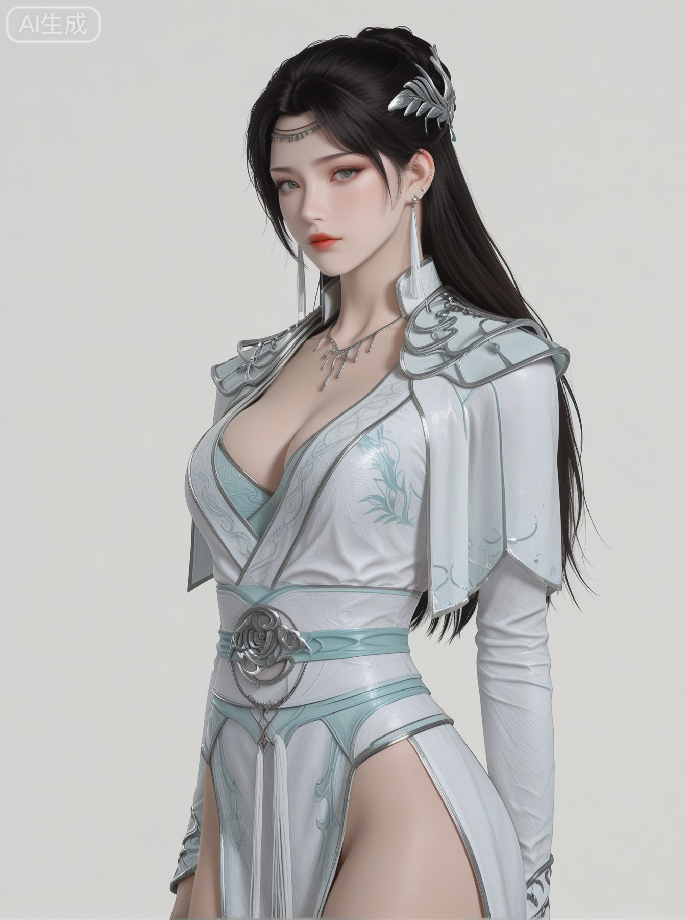 YY clothes, solo, exquisite, cowboy_shot, looking at viewer, even illumination, very awa, simple background,