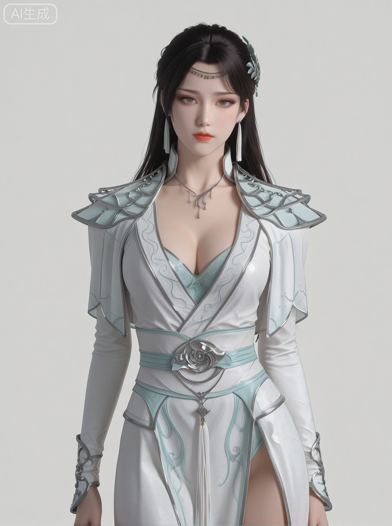 YY clothes, solo, exquisite, cowboy_shot, looking at viewer, even illumination, very awa, simple background,