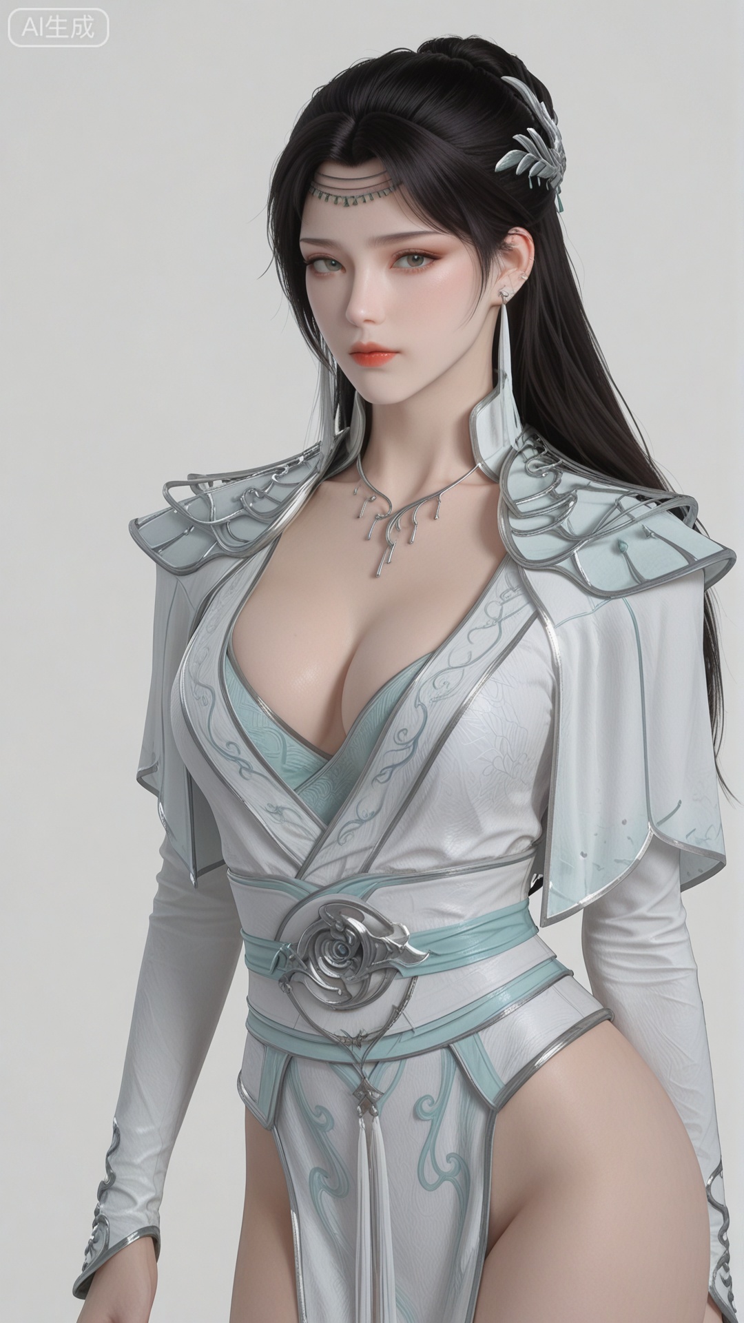 YY clothes, solo, exquisite skin, cowboy_shot, looking at viewer, even illumination, very awa, simple background,