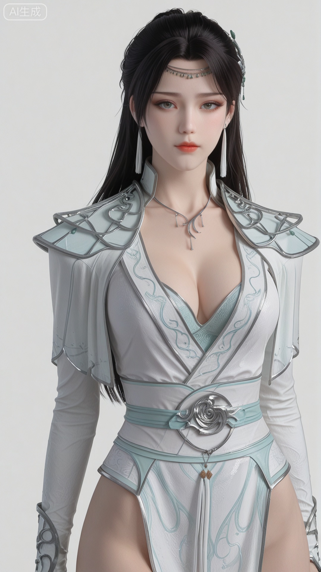 YY clothes, solo, exquisite, cowboy_shot, looking at viewer, even illumination, very awa, simple background,