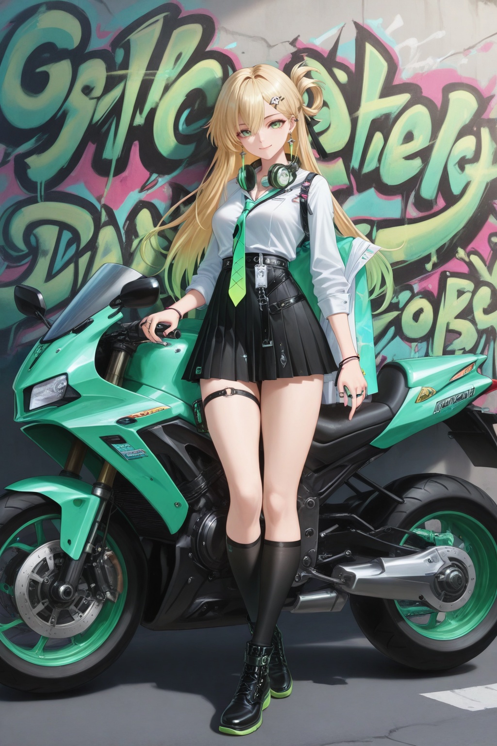 1girl,  skirt,  motor vehicle on Tensor.Art