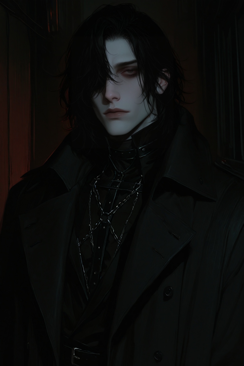 1 solo,  male focus,  Modern gothic dark aesthetic portrait on Tensor.Art