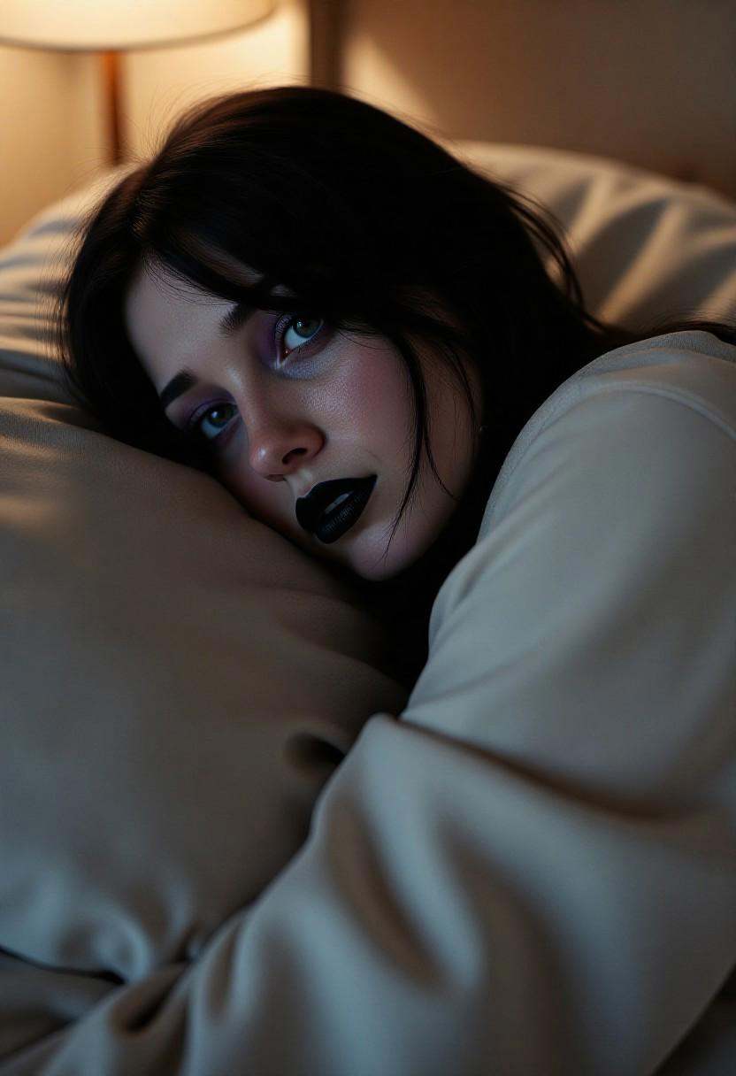 In an cinematic color portrait,  **br4nn4f0xx** lies beneath soft,  rumpled sheets on Tensor.Art