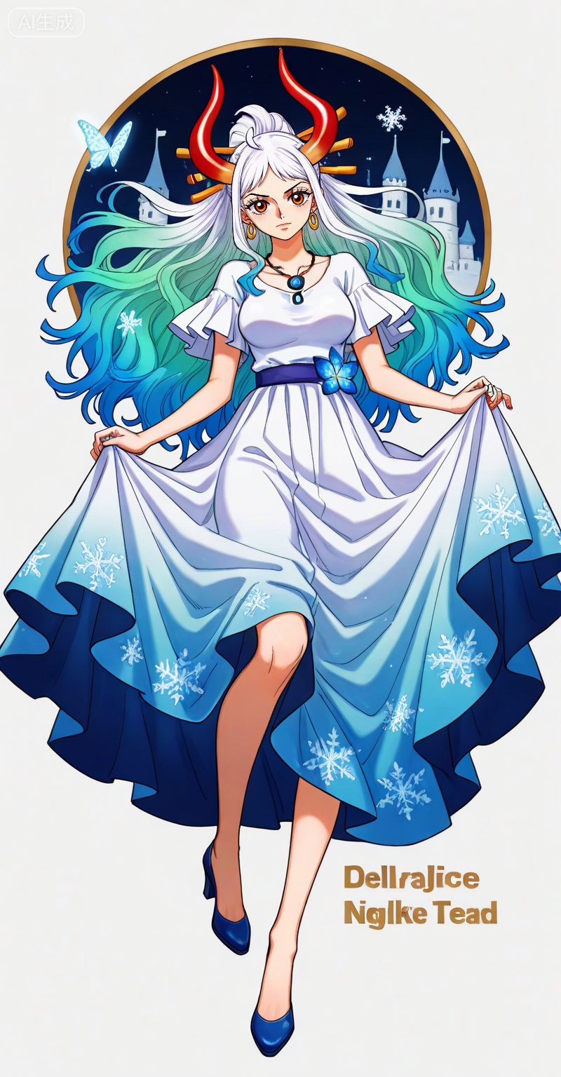 ,Yamato,Yamato (one piece),Yamato (one piece),
1girl,solo,horns,retro artstyle,multicolored hair,earrings,jewelry,looking at viewer,hair ornament,long hair,green hair,hair stick,curled horns,white hair,multicolored horns,red horns,ahoge,orange eyes,closed mouth,ponytail,gradient hair,high ponytail,aqua hair,
lvjing,1girl,dress,long hair,solo,skirt hold,hair ornament,jewelry,white hair,white dress,blue dress,necklace,full body,night,castle,butterfly,snowflakes,bug,flower,56, lvjing,lying,on back,high_heels,

depth of field,masterpiece,best quality,very aesthetic,alternate costume,alternate costume,2024,2023,perfect composition,ultra-detailed,extreme aesthetic,(quasarcake:0.7),masterpiece,best quality,good quality,newest,year 2024,year 2023,very aesthetic,absurdres,looking_at_viewer,colorful,simple background,english text,