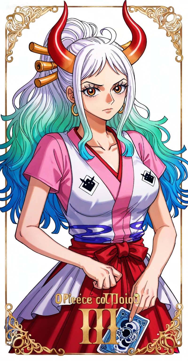 ,Yamato,Yamato (one piece),Yamato (one piece),
1girl,solo,horns,retro artstyle,multicolored hair,earrings,jewelry,looking at viewer,hair ornament,long hair,green hair,hair stick,curled horns,white hair,multicolored horns,red horns,ahoge,orange eyes,closed mouth,ponytail,gradient hair,high ponytail,aqua hair,
1girl,solo,earrings,jewelry,looking at viewer,breasts,tarot,collarbone,upper body,dress,closed mouth,card \(medium\),tarot \(medium\),frills,border,

depth of field,masterpiece,best quality,very aesthetic,alternate costume,alternate costume,2024,2023,perfect composition,ultra-detailed,extreme aesthetic,(quasarcake:0.7),masterpiece,best quality,good quality,newest,year 2024,year 2023,very aesthetic,absurdres,looking_at_viewer,colorful,white_background,simple background,
