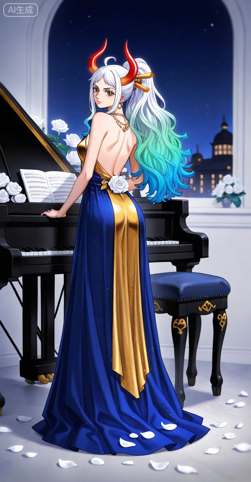,Yamato,Yamato (one piece),Yamato (one piece),
1girl,solo,horns,retro artstyle,multicolored hair,earrings,jewelry,looking at viewer,hair ornament,long hair,green hair,hair stick,curled horns,white hair,multicolored horns,red horns,ahoge,orange eyes,closed mouth,ponytail,gradient hair,high ponytail,aqua hair,
lvjing,1girl,dress,flower,instrument,solo,white flower,chandelier,jewelry,long hair,white rose,earrings,piano,night,tiara,full body,sparkle,rose,blue dress,gold dress,window,necklace,night sky,sky,indoors,petals,bare shoulders,building,looking at viewer,41, ,lvjing,back,looking_back, 

depth of field,masterpiece,best quality,very aesthetic,alternate costume,alternate costume,2024,2023,perfect composition,ultra-detailed,extreme aesthetic,(quasarcake:0.7),masterpiece,best quality,good quality,newest,year 2024,year 2023,very aesthetic,absurdres,looking_at_viewer,colorful,simple background,english text,