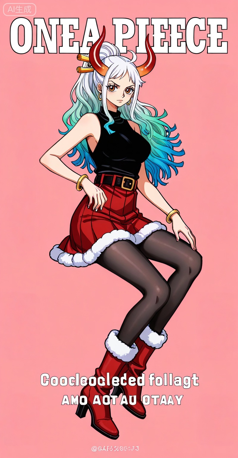 ,Yamato,Yamato (one piece),Yamato (one piece),
1girl,solo,horns,retro artstyle,multicolored hair,earrings,jewelry,looking at viewer,hair ornament,long hair,green hair,hair stick,curled horns,white hair,multicolored horns,red horns,ahoge,orange eyes,closed mouth,ponytail,gradient hair,high ponytail,aqua hair,
1girl,boots,fur trim,jewelry,hat,long hair,breasts,red footwear,skirt,fur-trimmed boots,earrings,sitting,red skirt,bracelet,high heels,full body,looking at viewer,belt,closed mouth,sleeveless,high heel boots,copyright name,bangle,english text,black pantyhose,cover,medium breasts,black shirt,shirt,fur-trimmed skirt,46,
depth of field,masterpiece,best quality,very aesthetic,alternate costume,alternate costume,2024,2023,perfect composition,ultra-detailed,extreme aesthetic,(quasarcake:0.7),masterpiece,best quality,good quality,newest,year 2024,year 2023,very aesthetic,absurdres,looking_at_viewer,colorful,simple background,