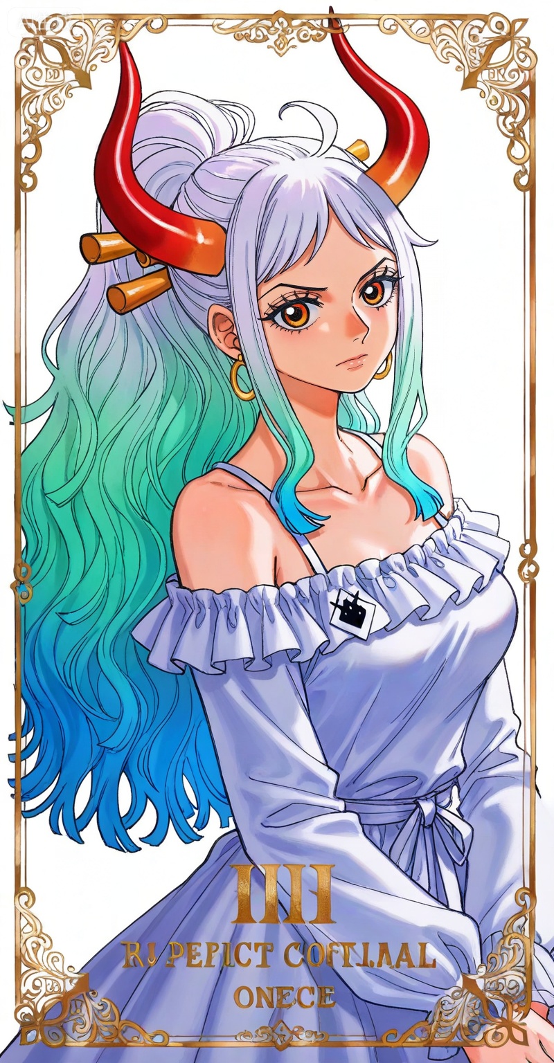 ,Yamato,Yamato (one piece),Yamato (one piece),
1girl,solo,horns,retro artstyle,multicolored hair,earrings,jewelry,looking at viewer,hair ornament,long hair,green hair,hair stick,curled horns,white hair,multicolored horns,red horns,ahoge,orange eyes,closed mouth,ponytail,gradient hair,high ponytail,aqua hair,
1girl,solo,earrings,jewelry,looking at viewer,breasts,tarot,collarbone,upper body,dress,closed mouth,card \(medium\),tarot \(medium\),frills,border,

depth of field,masterpiece,best quality,very aesthetic,alternate costume,alternate costume,2024,2023,perfect composition,ultra-detailed,extreme aesthetic,(quasarcake:0.7),masterpiece,best quality,good quality,newest,year 2024,year 2023,very aesthetic,absurdres,looking_at_viewer,colorful,white_background,simple background,