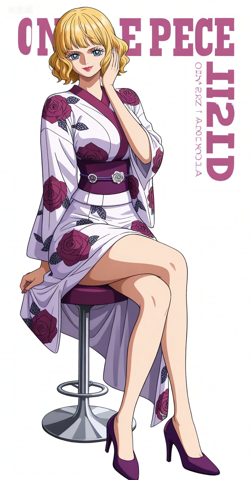 ,Stussy one piece,Stussy\(one piece\),blonde hair,blue eyes,short hair,makeup,large breasts,lipstick,Stussy one piece,Stussy\(one piece\),1girl,blue eyes,blonde hair,solo,flower,retro artstyle,short hair,looking at viewer,makeup,rose,smile,lipstick,
1girl,solo,high heels,sitting,kimono,japanese clothes,crossed legs,sash,purple sash,full body,smile,looking at viewer,hand on own face,floral print,obi,stool,head rest,copyright name,simple background,character name,legs,purple footwear,cover,jewelry,floating hair,

depth of field,masterpiece,best quality,very aesthetic,alternate costume,alternate costume,2024,2023,perfect composition,ultra-detailed,extreme aesthetic,masterpiece,best quality,good quality,newest,year 2024,year 2023,very aesthetic,absurdres,looking_at_viewer,colorful,white_background,simple background,